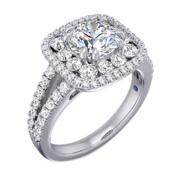 14 Karat White Gold Engagement Mounting with Bouquet Halo Design