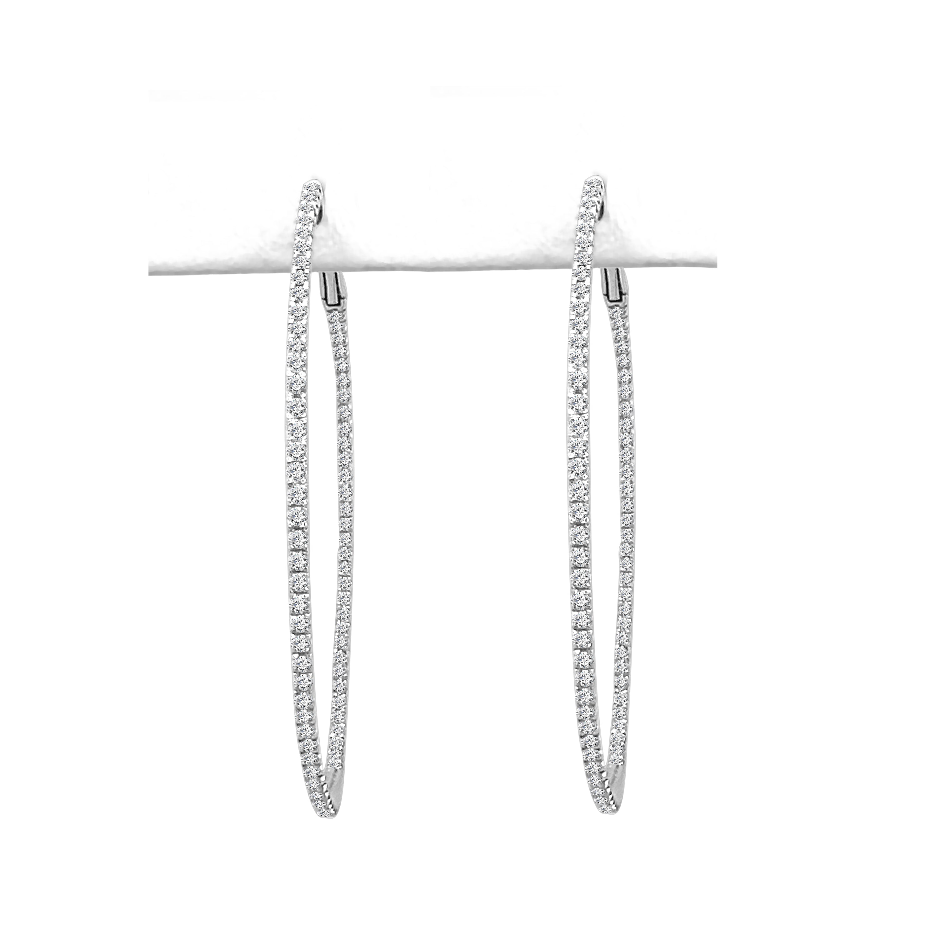 Platinum Round 0.99 ct Natural Diamond Shared Prong Hoop Earrings