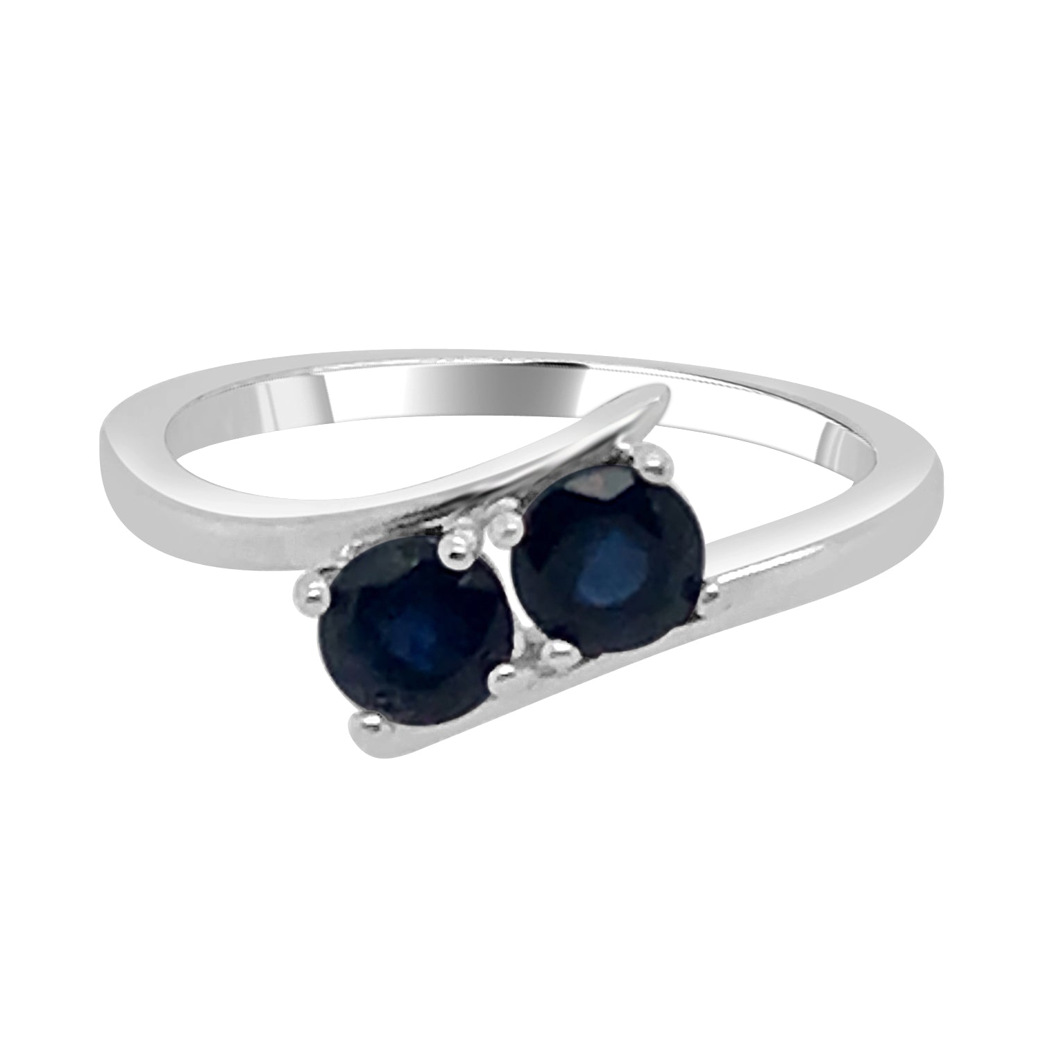 Blue Sapphire Two Stone Ring in 14 Karat White Gold