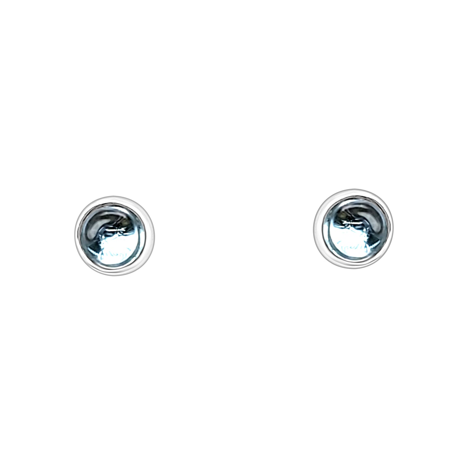 Sterling Silver Blue Topaz Bezel Set Cabochon Earrings - Round Shape 1.48 Carats