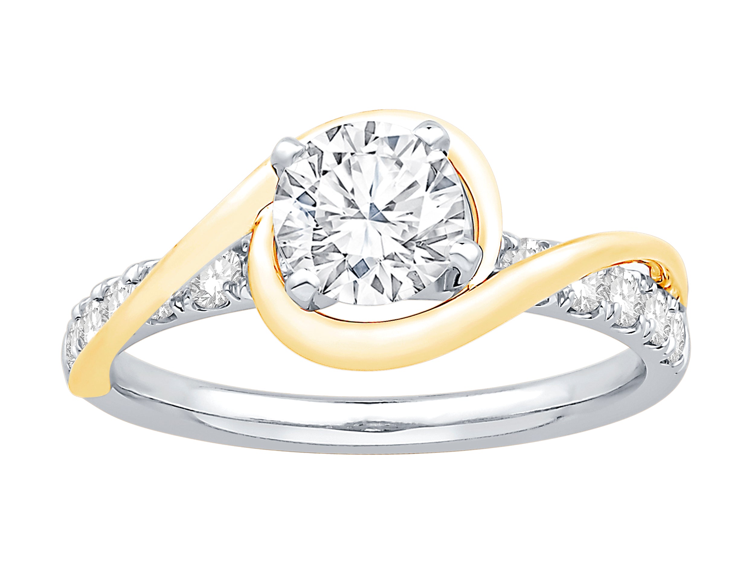 Two-Tone Metal Wrap Halo Engagement Ring with 1.00 ct Lab Diamond - Round Brilliant Cut in 14K Gold