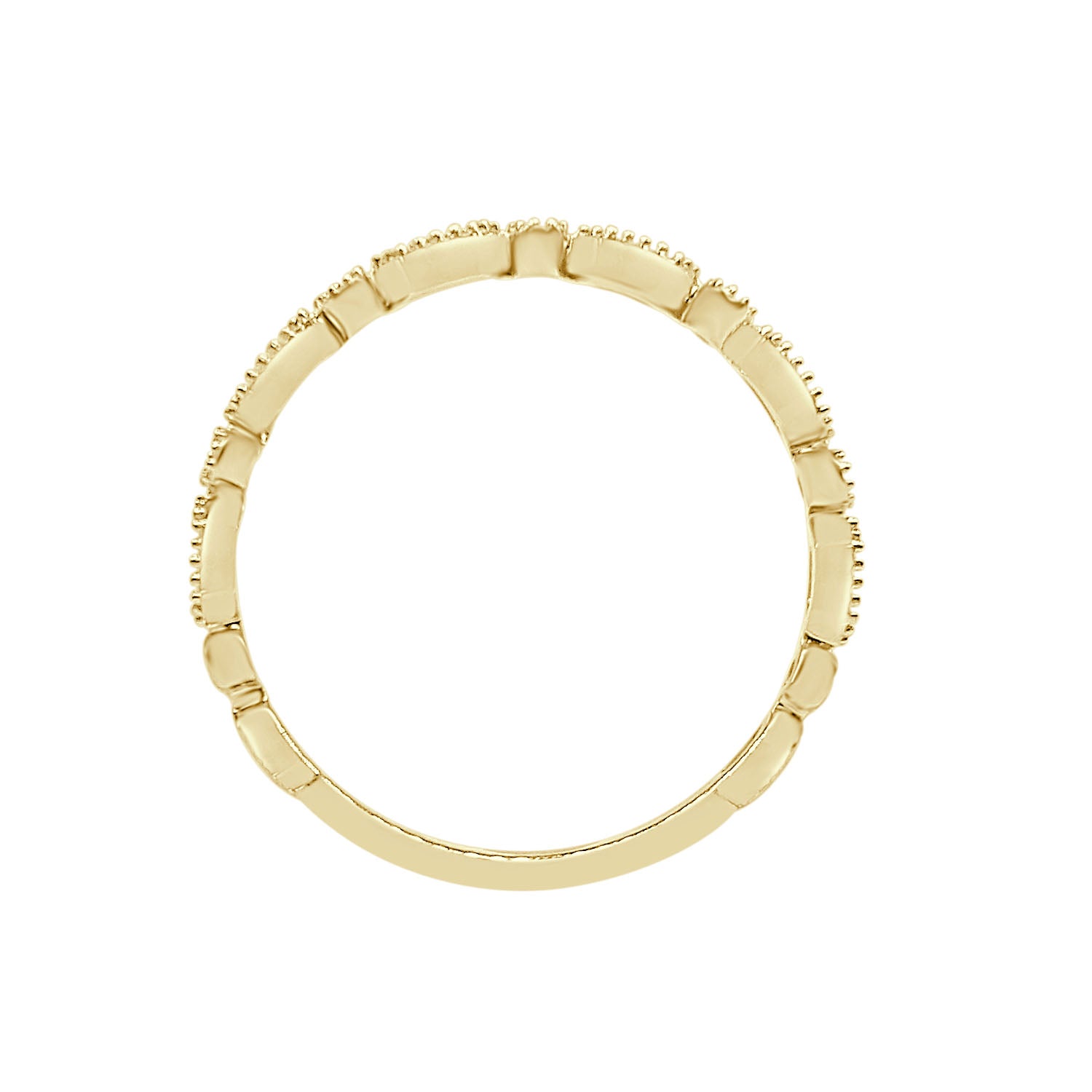 18K Yellow Gold Natural Diamond Wedding Band with Rd/Hex Milgrain Detail - 0.09 Carat