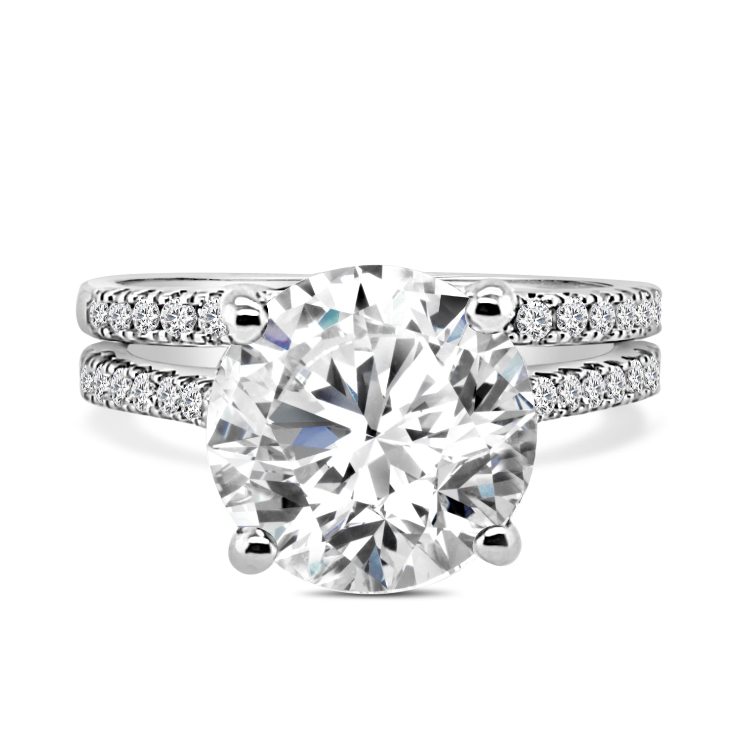 14 Karat White Gold Wedding Set with Lab Diamond Round Shape 4.01 Carat