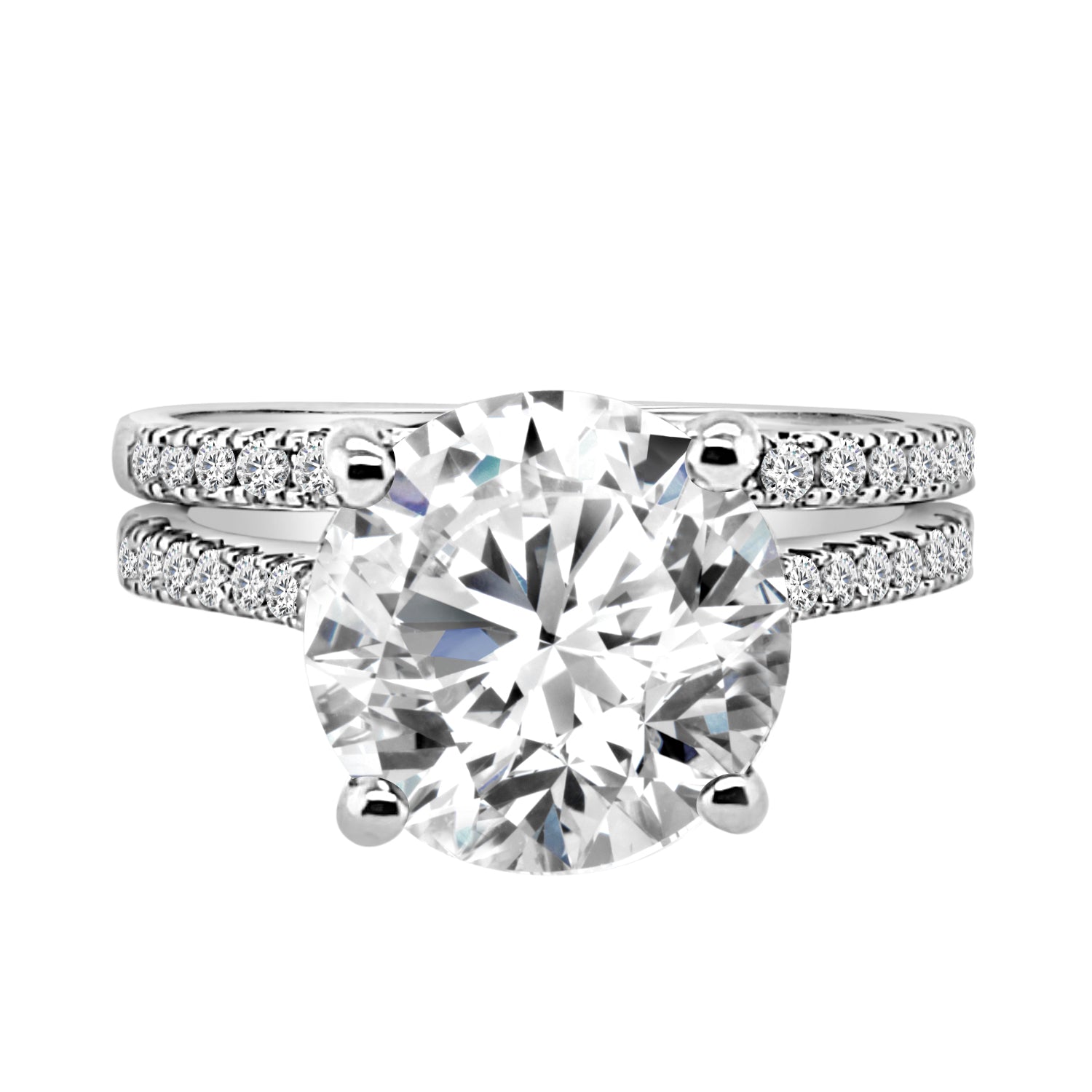 14 Karat White Gold Wedding Set with Lab Diamond Round Shape 4.01 Carat