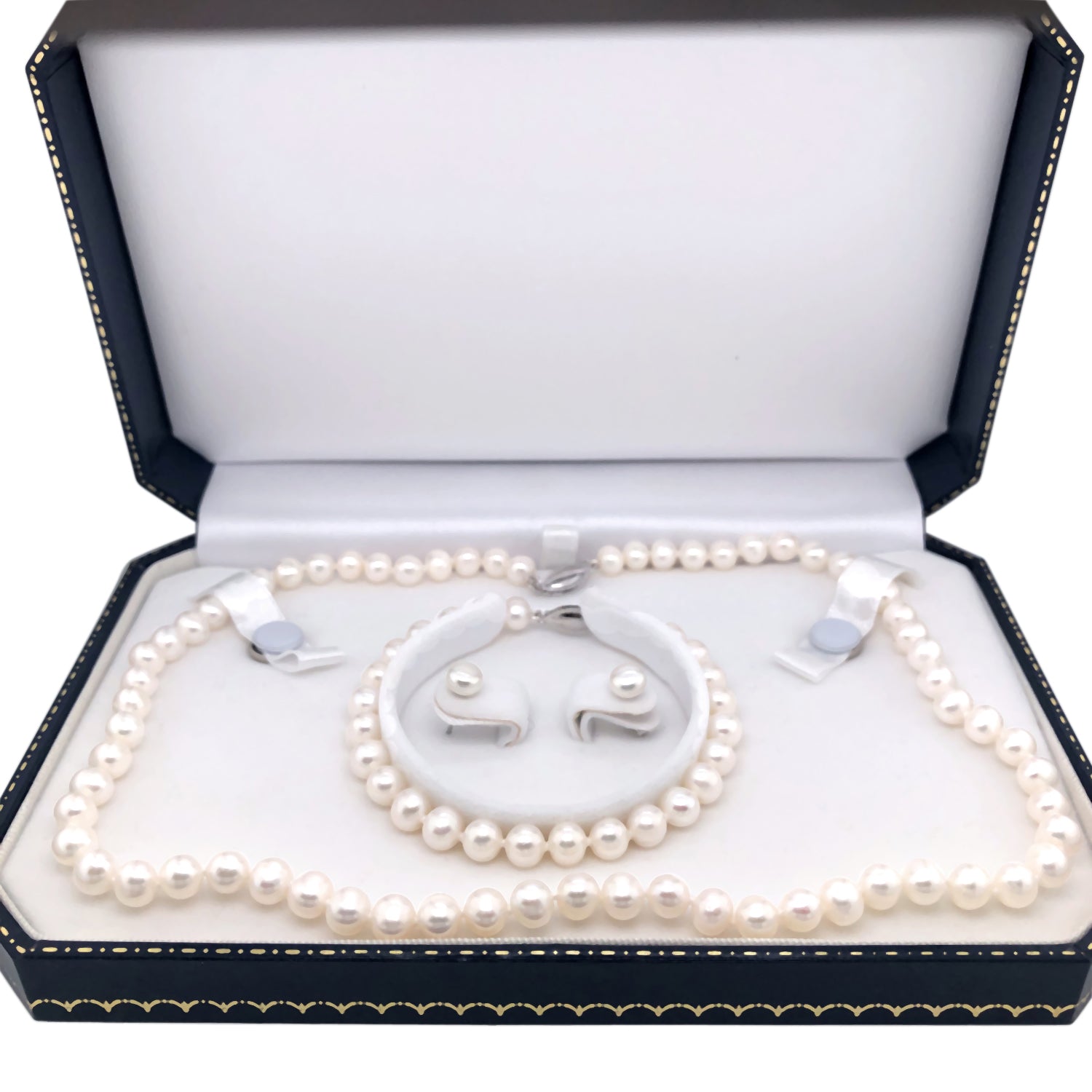 Sterling Silver Pearl Necklace Set with Bracelet and Earrings