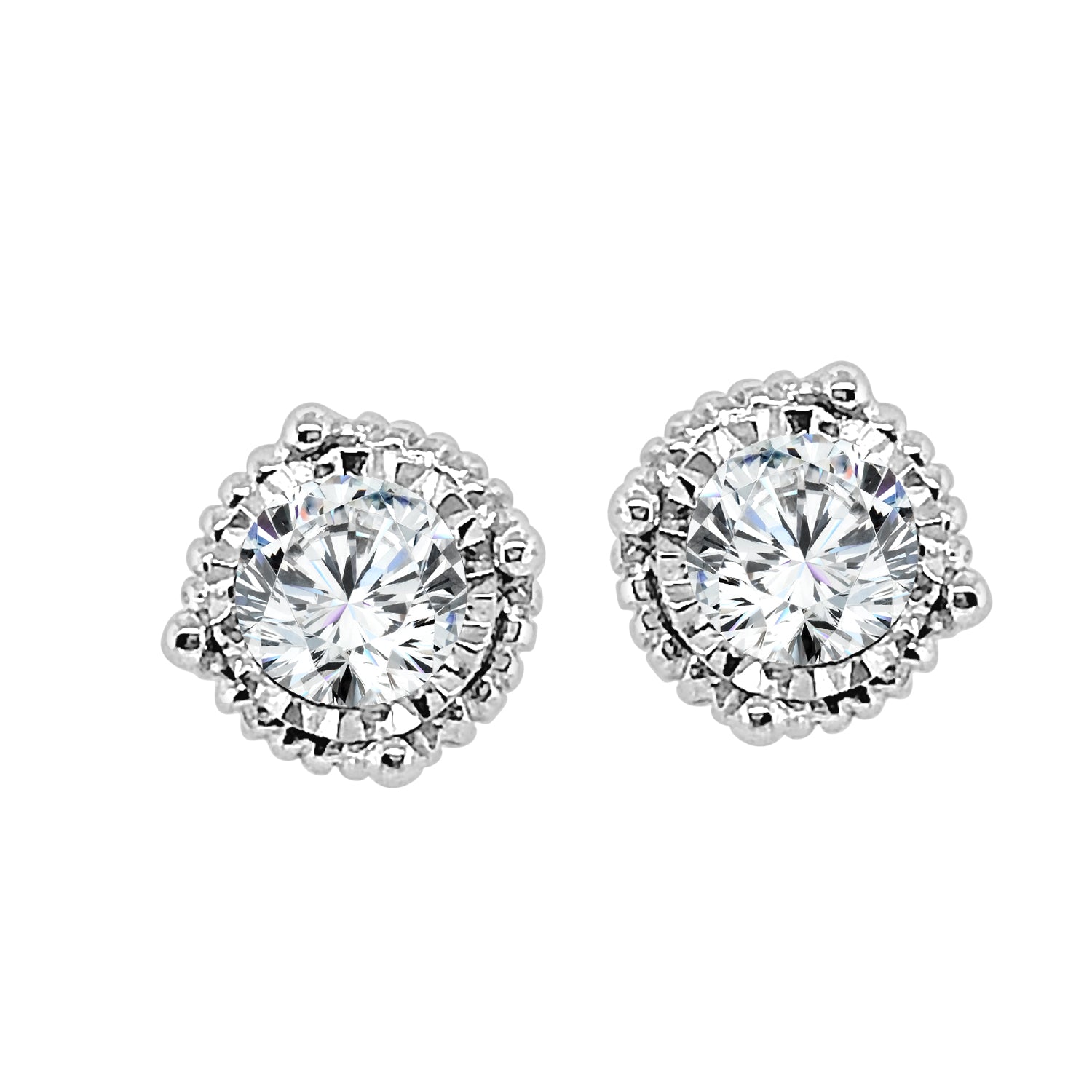 Milgrain 14 Karat White Gold Diamond Earrings - Round Shape 0.30 ct