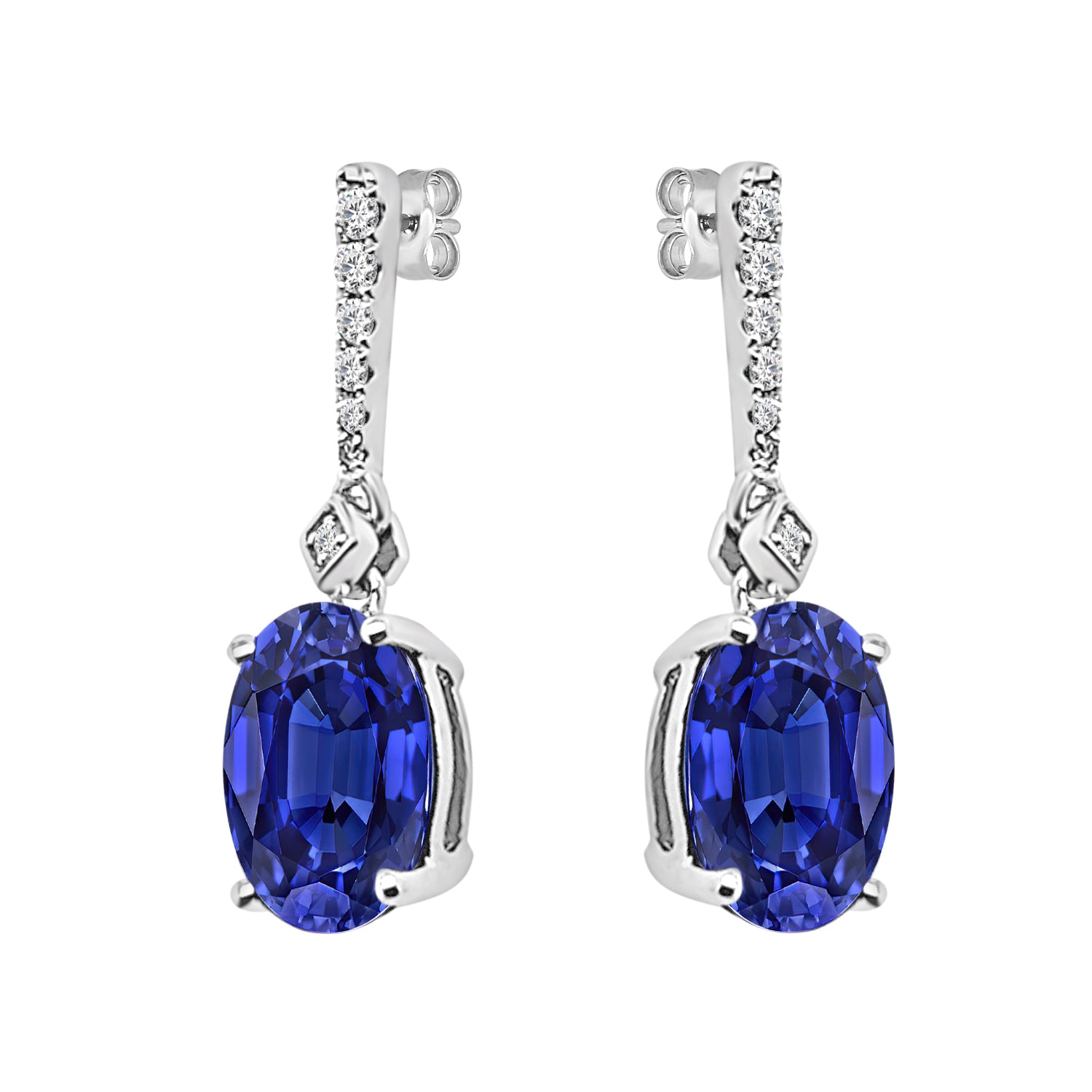 Exquisite 14 Karat White Gold Fancy Oval Earrings with 4.21 Carat Blue Topaz