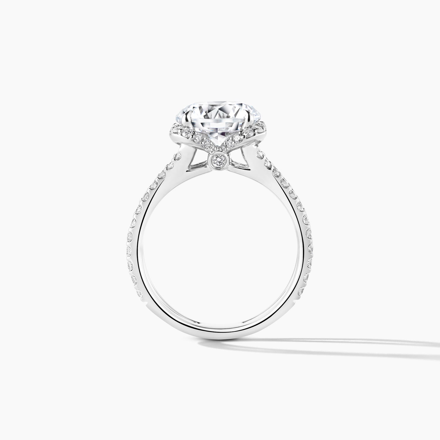 Platinum Floral Halo Split Double Row Shank Engagement Ring with Round Natural Diamond - 300