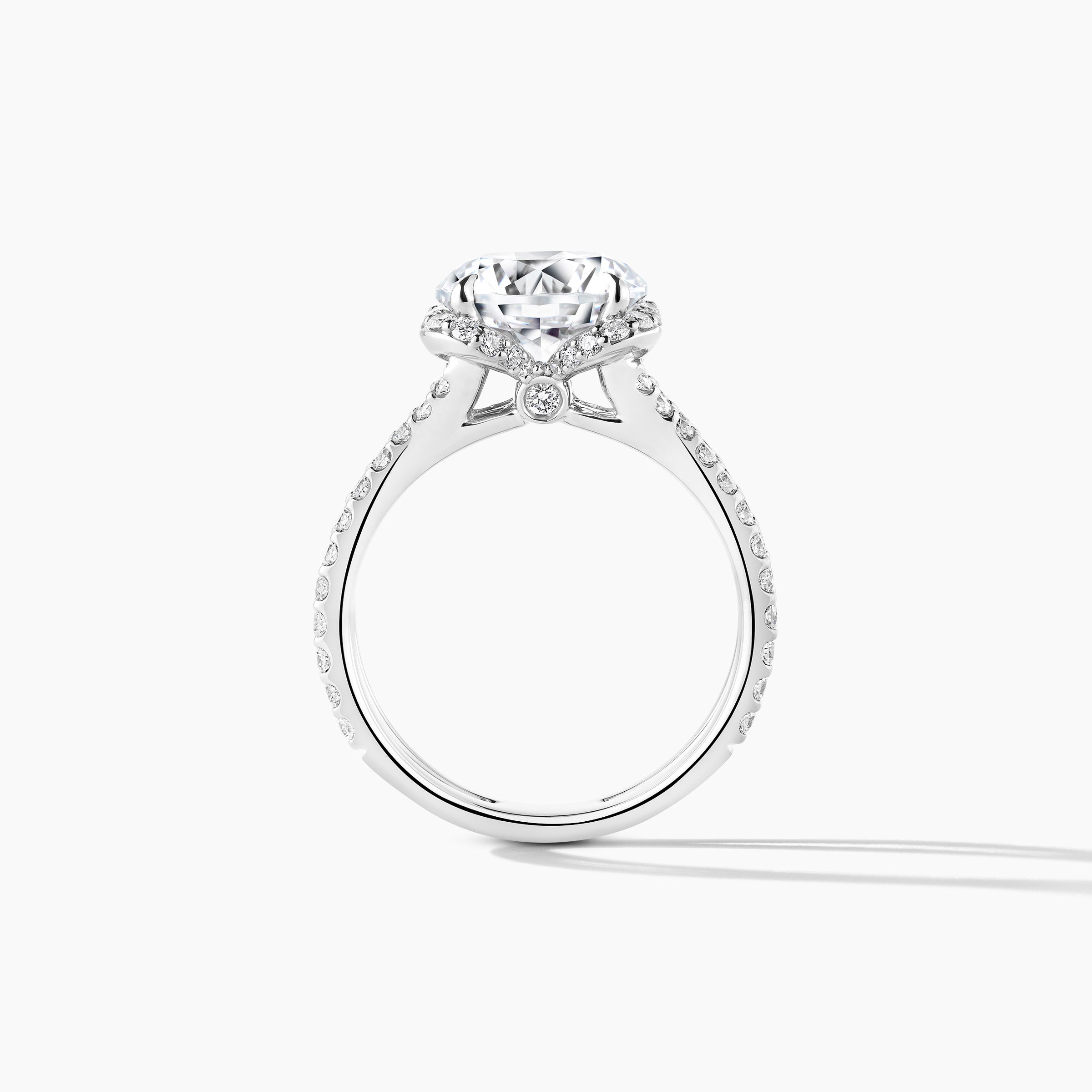Platinum Floral Halo Split Double Row Shank Engagement Ring with Round Natural Diamond - 300