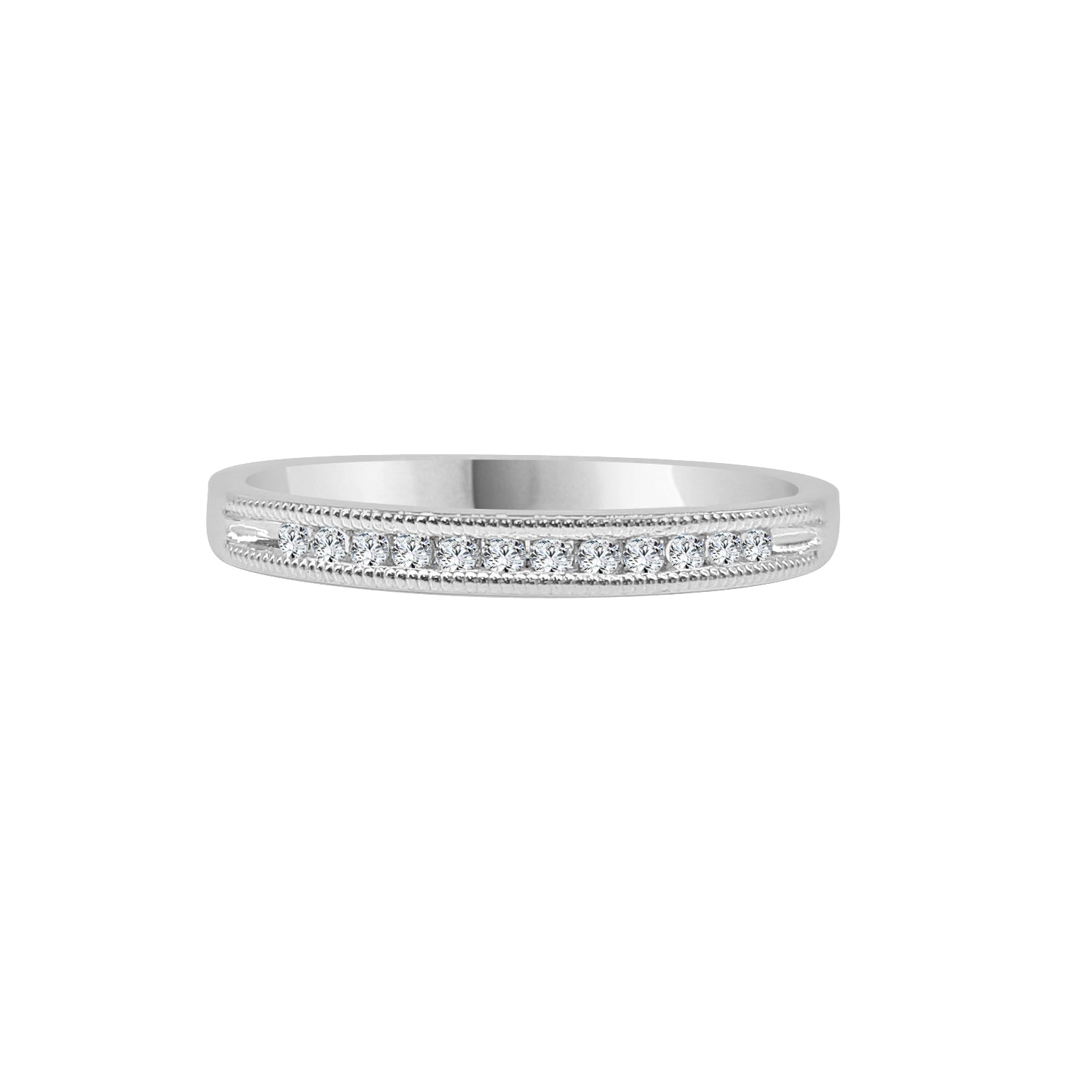 Sure, how about: 10K White Gold Channel Set Wedding Band with 0.10 ct Natural Diamond