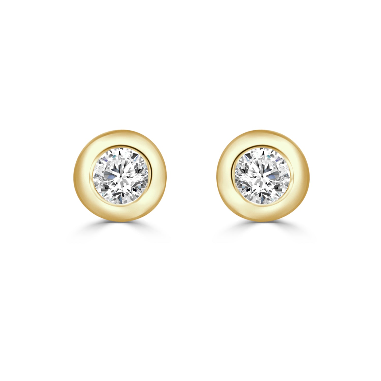 14K Yellow Gold Diamond Bezel Set Earrings with Natural 0.20 Carat Diamonds