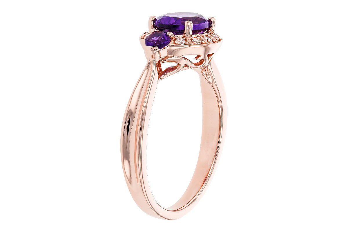 14 Karat Rose Gold Ladies Amethyst Gemstone Ring with Natural Diamond Accent