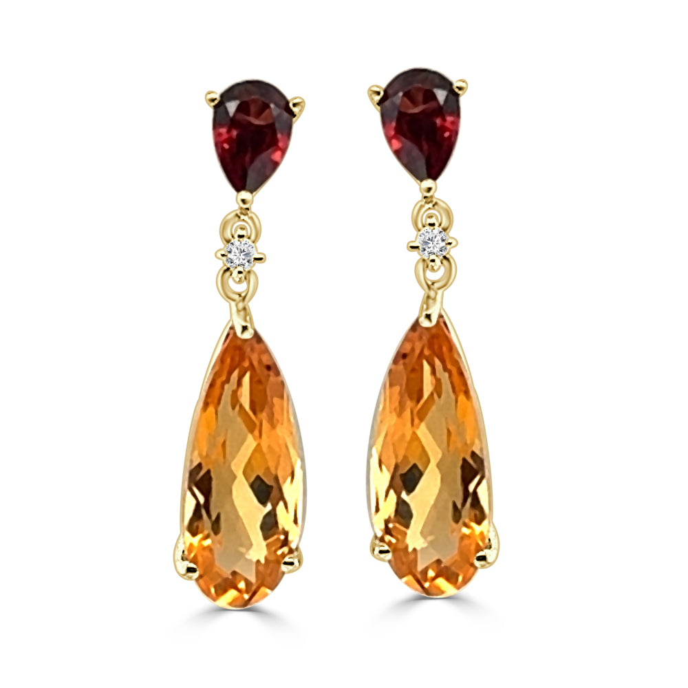 14 Karat Yellow Gold Citrine Pear Shape Drop Earrings, 5.50 Carats