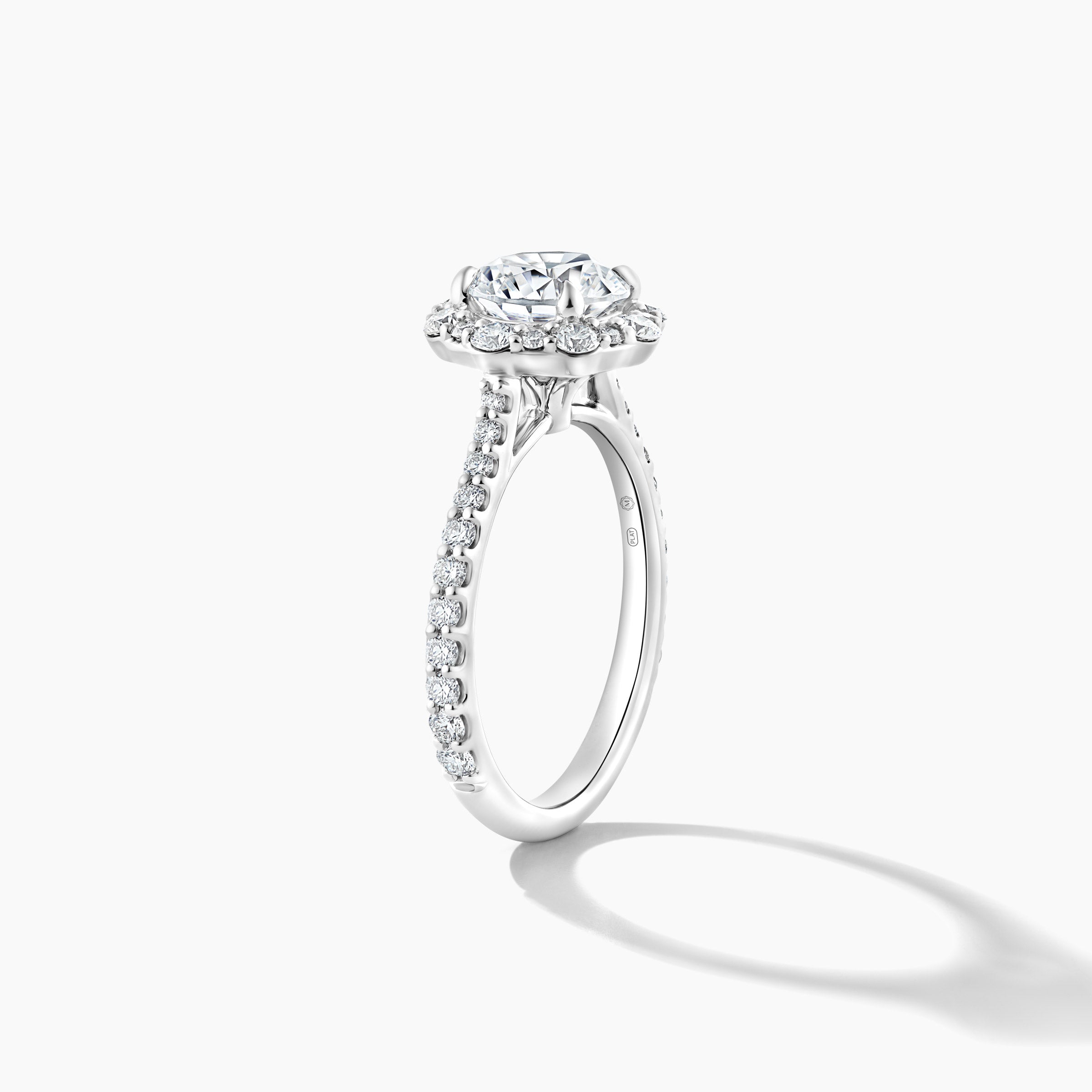 Platinum Diamond Halo Engagement Ring with Tapered Band Setting