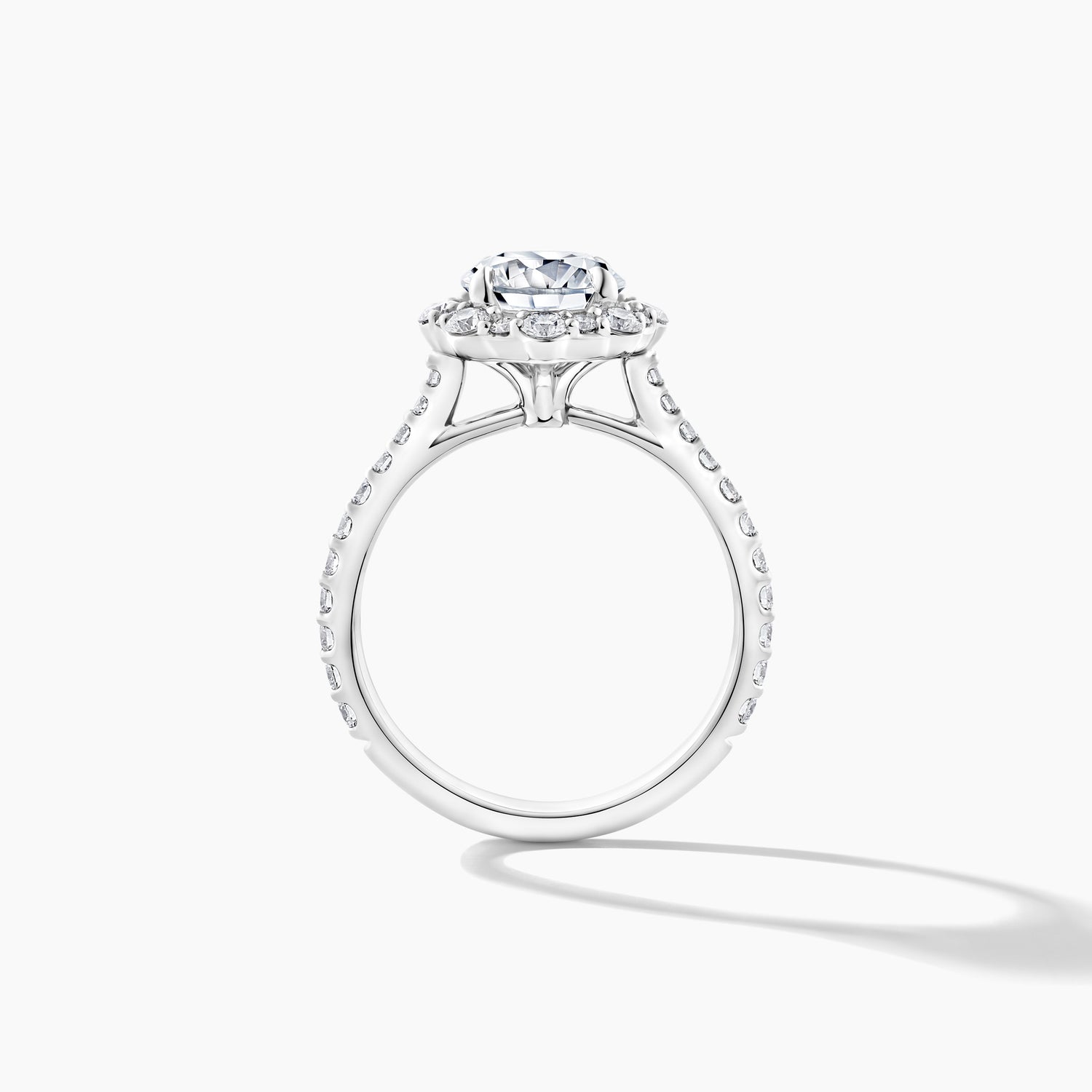 Platinum Diamond Halo Engagement Ring with Tapered Band Setting
