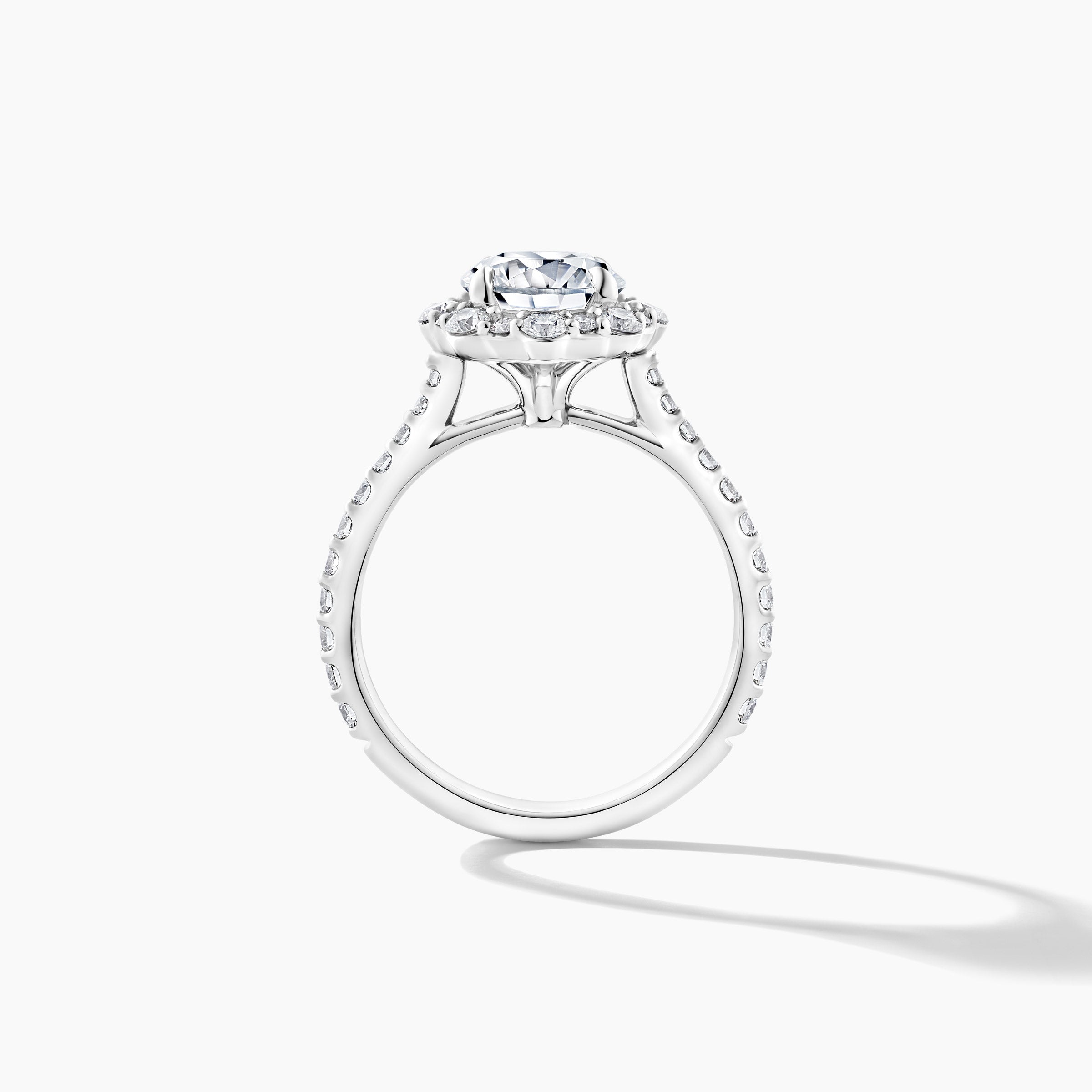 Platinum Diamond Halo Engagement Ring with Tapered Band Setting