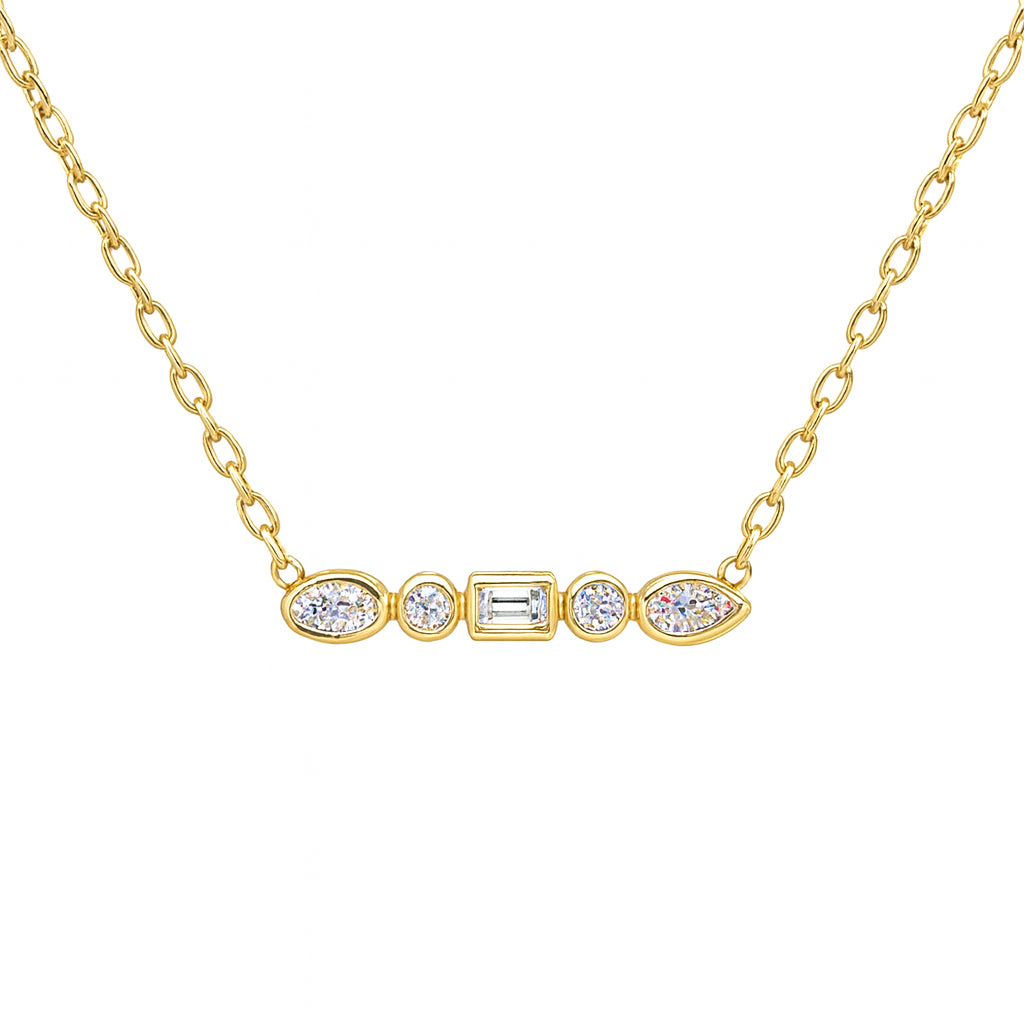14k Yellow Gold Multishape 5 Stone Diamond Stationary Bar Necklace - 0.55 Carat
