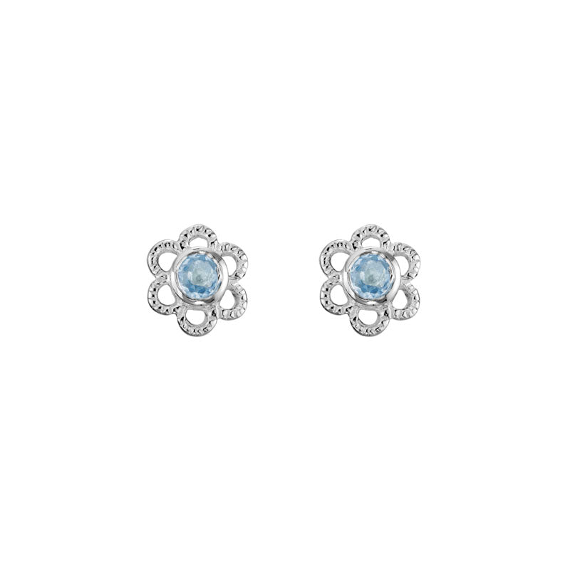 Bohemian Blossom Aquamarine Stud Earrings in Sterling Silver