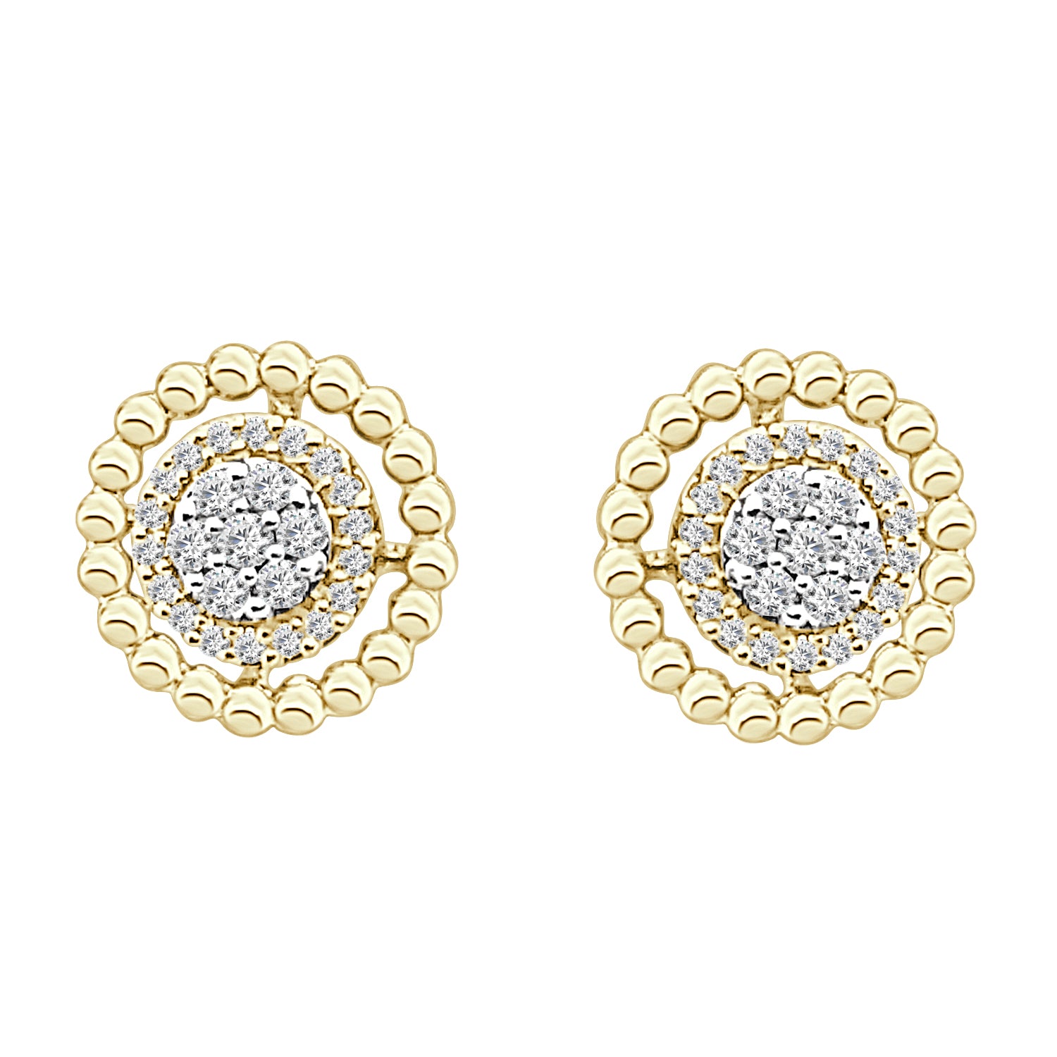 10K Yellow Gold Natural Diamond Cluster Beaded Halo Earrings (0.20 ct)
