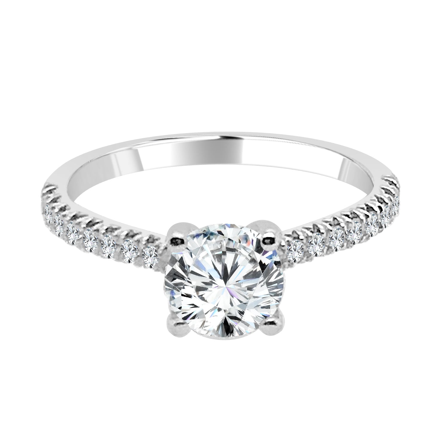14 Karat White Gold Round Cut Natural Diamond Engagement Ring - 1.04 Carats
