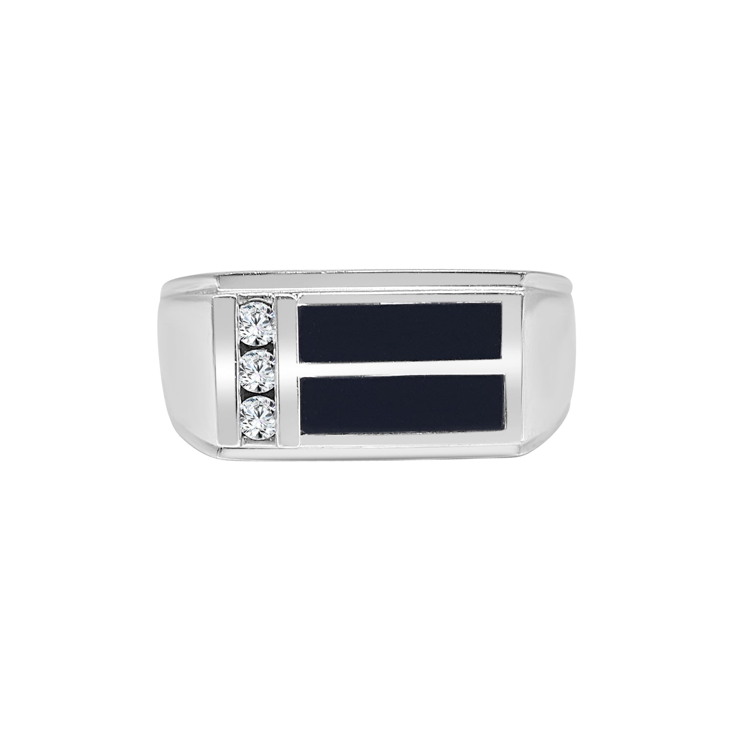 Enamel Rectangle Top Diamond Ring in 14K White Gold - 0.12 ct