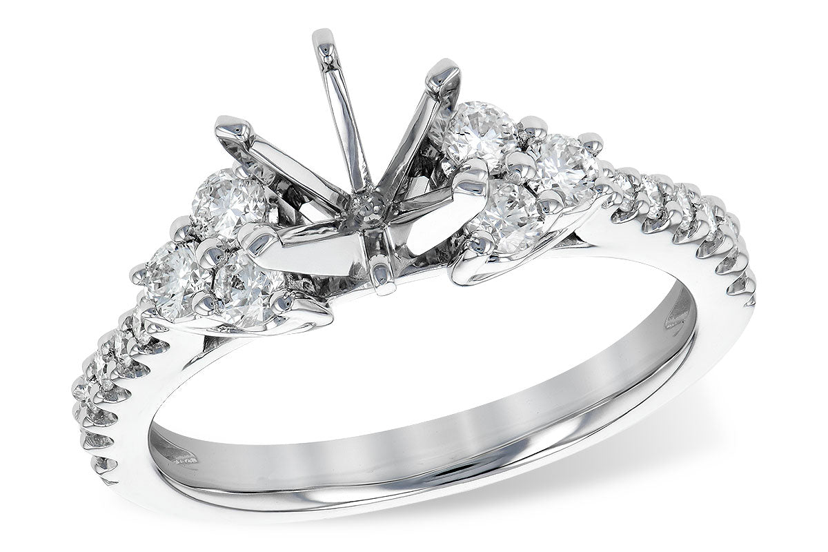 14K Yellow Gold Three Stone Side Accent Engagement Mounting with Natural Diamond - 0.50 Carat