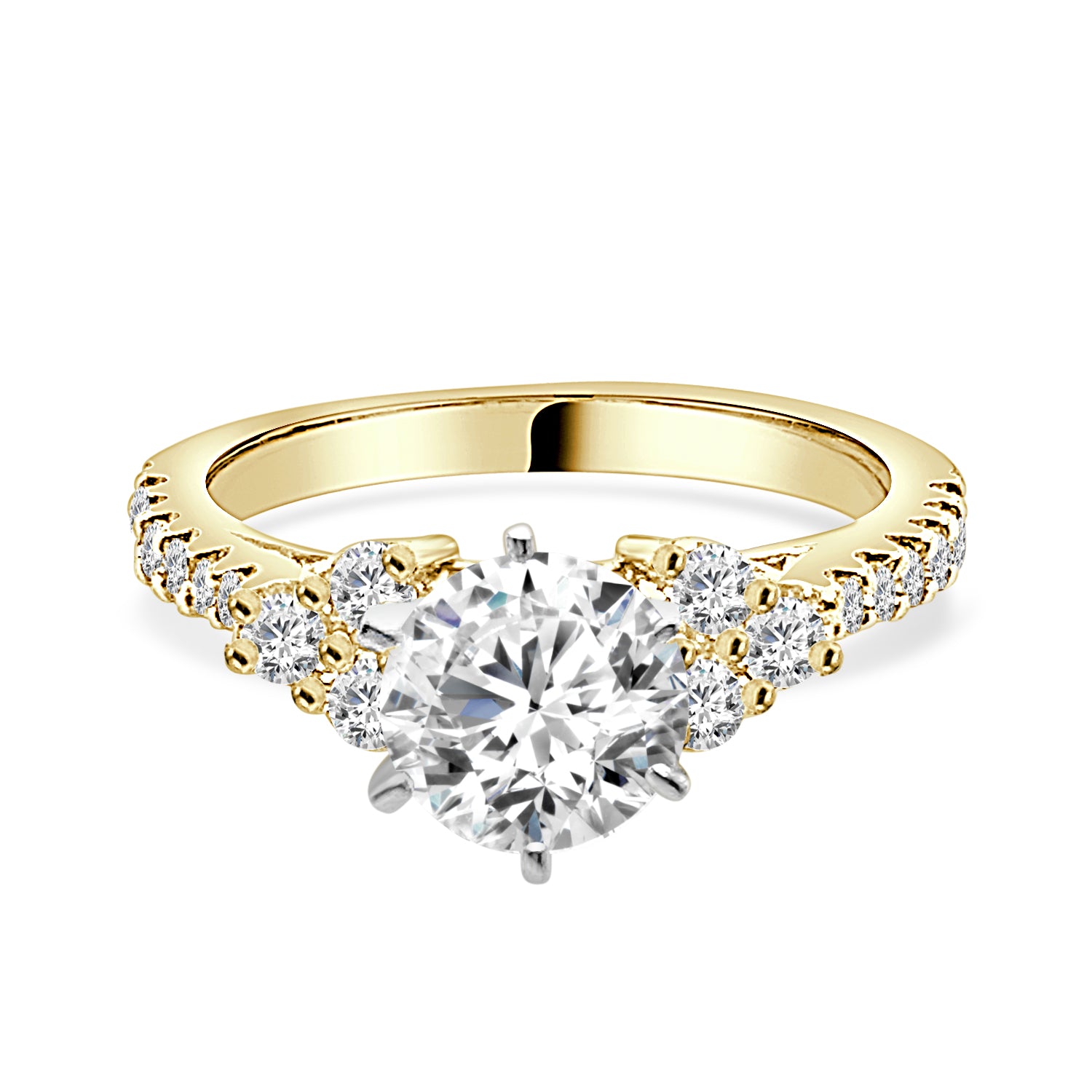 14K Yellow Gold Three Stone Side Accent Engagement Mounting with Natural Diamond - 0.50 Carat