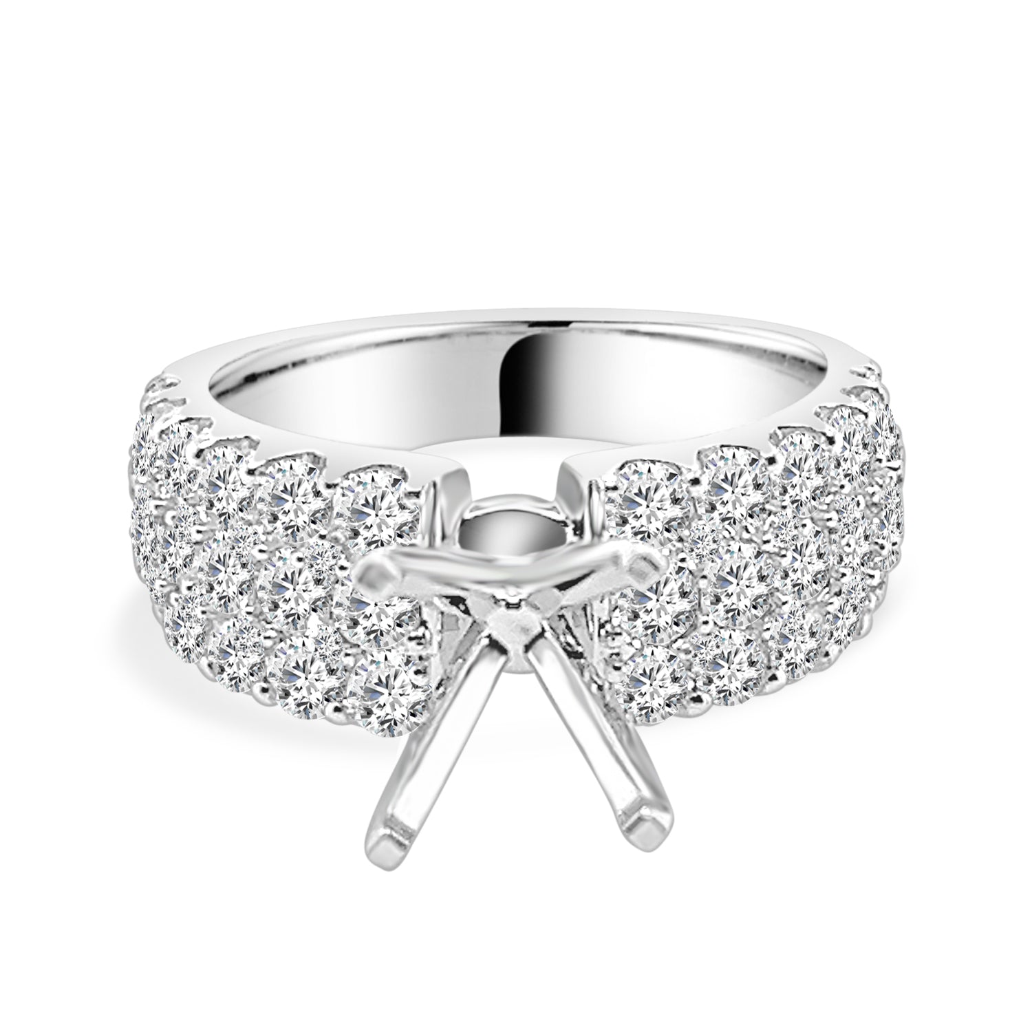 14K White Gold Triple Row Engagement Mounting with 2.00ct Natural Diamond