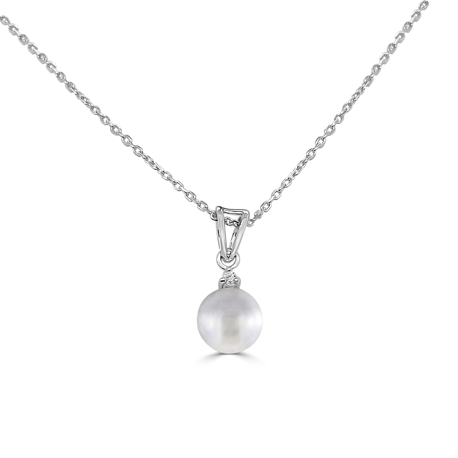 White Gold 14 Karat Pearl Necklace with 7mm Pendant