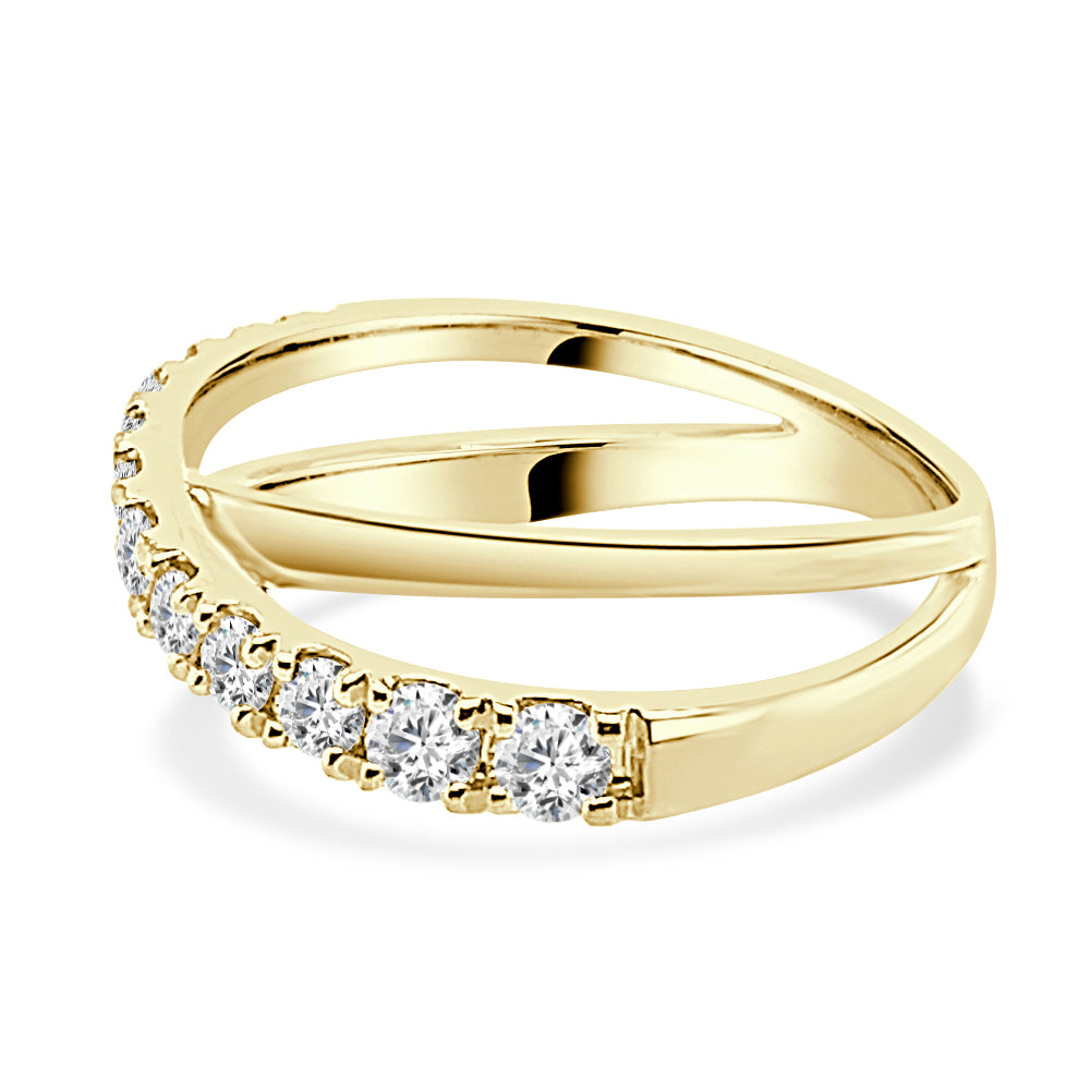 14K Yellow Gold Graduated Overpass Ring with Natural Diamond - 0.52 ct Round Shape