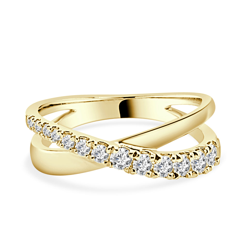 14K Yellow Gold Graduated Overpass Ring with Natural Diamond - 0.52 ct Round Shape