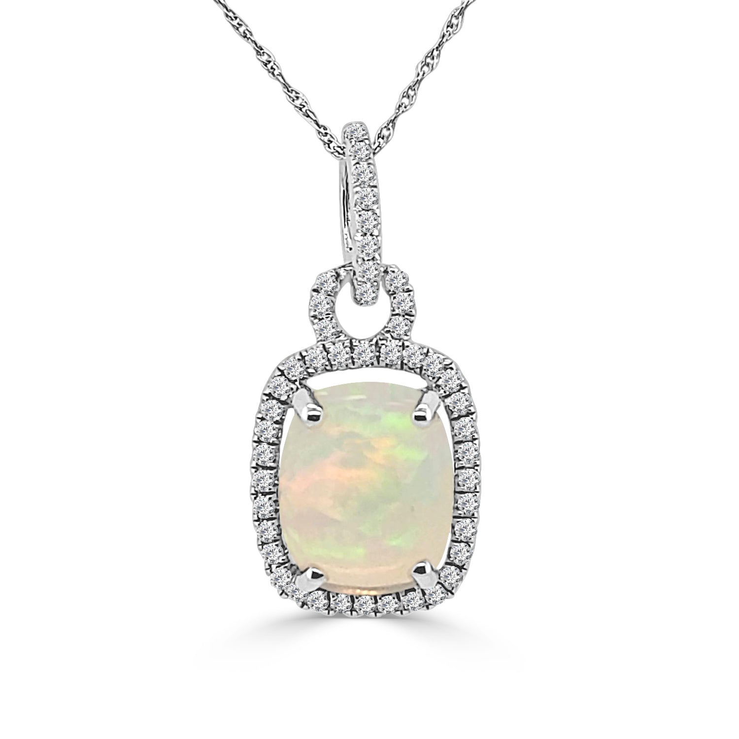 Opal Halo Necklace in 14 Karat White Gold - 2.85 Carats