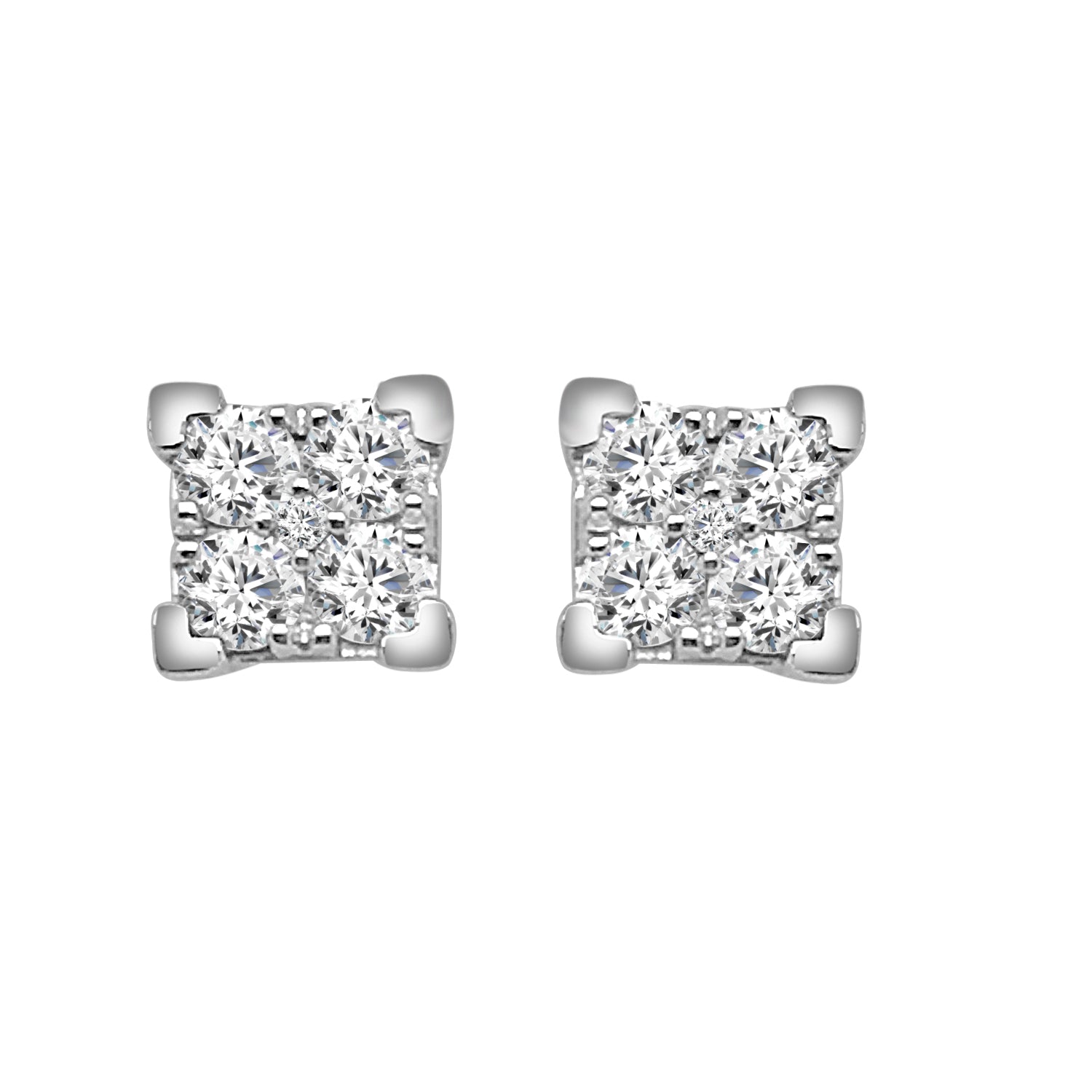 14K White Gold Cluster Square Earrings with Natural 0.50 ct Diamond