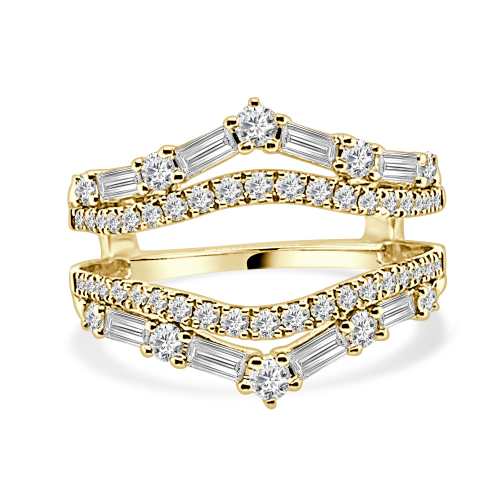 14K Yellow Gold Dual Band Wedding Band with Round and Emerald Cut Natural Diamond - 1.00 Carat