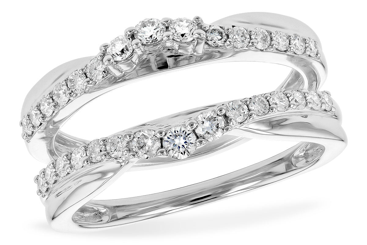 14K White Gold Natural Diamond Wedding Band with Guard, 0.48 Ct
