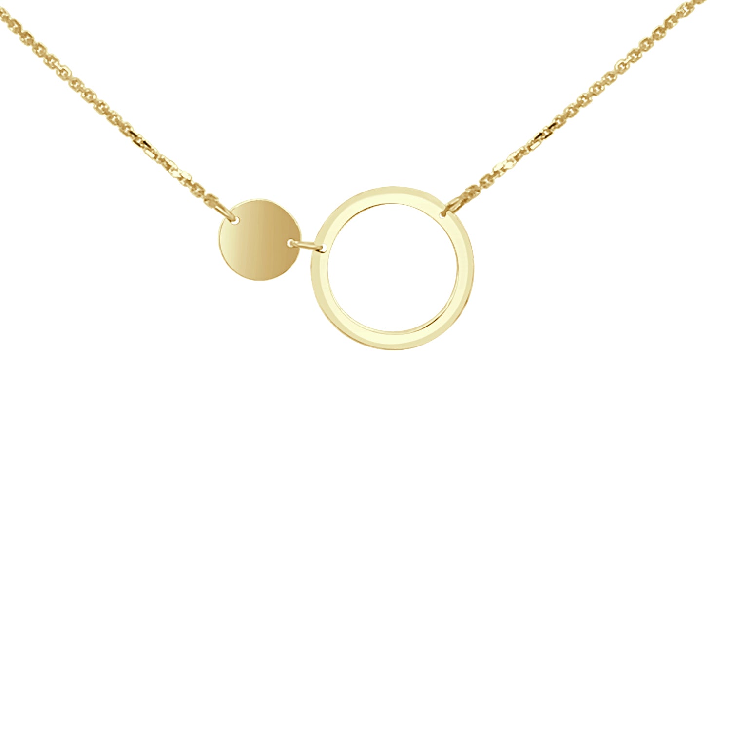 14 Karat Yellow Gold Open Circle and Disc Necklace