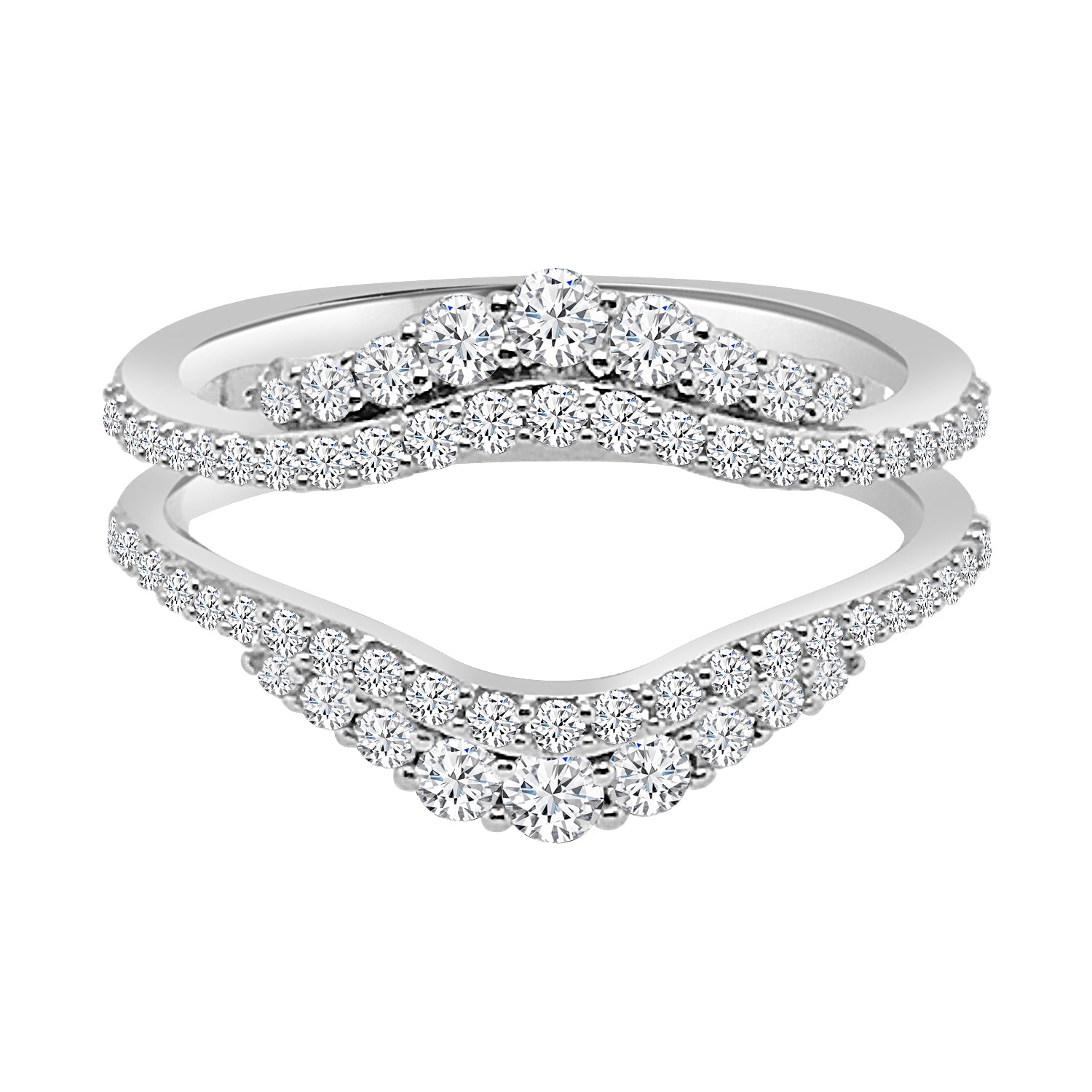 Double Row Curved 14K White Gold Wedding Band with 0.72 ct Natural Diamonds