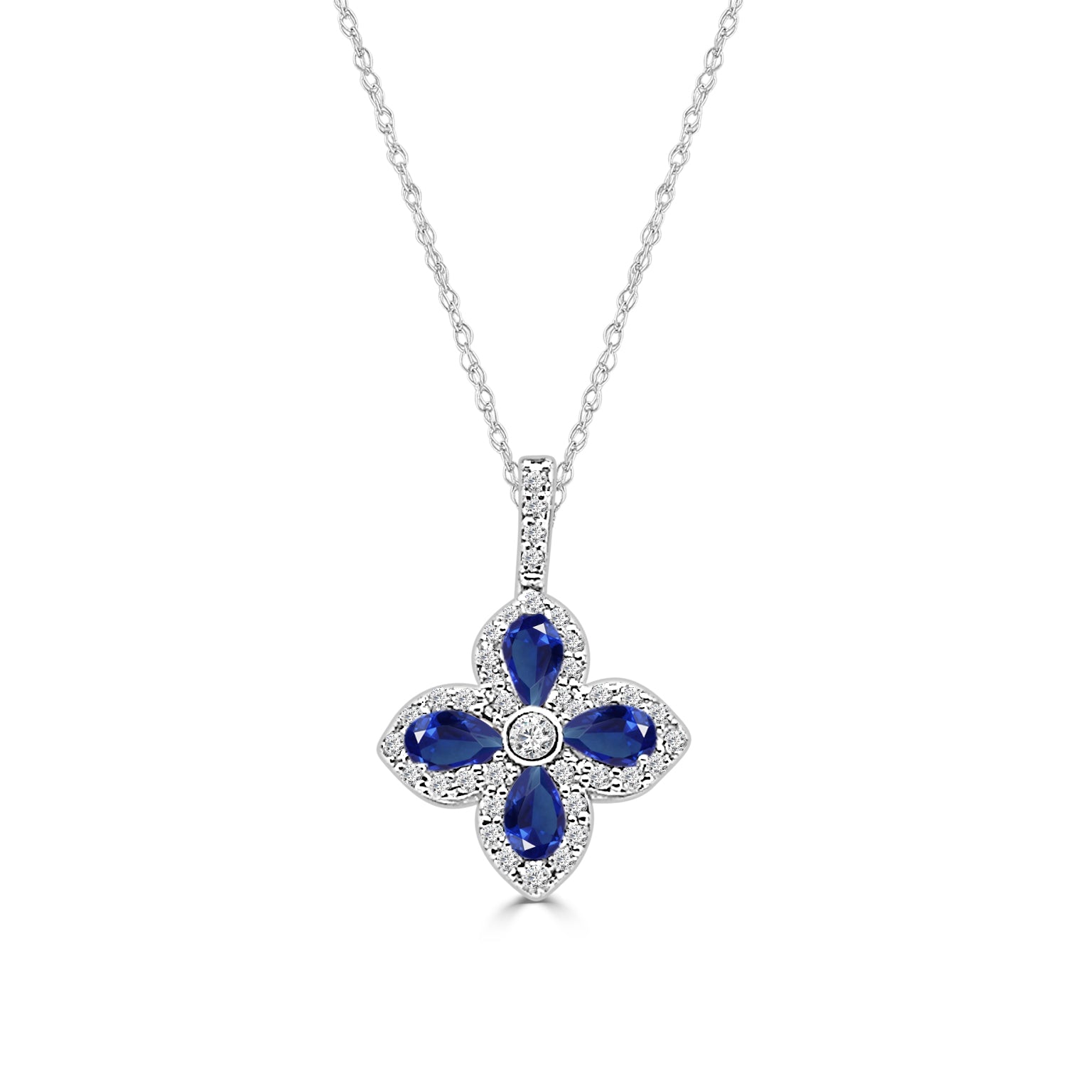 Pear-Shaped Tanzanite and Diamond Clover Necklace in 14 Karat Yellow Gold