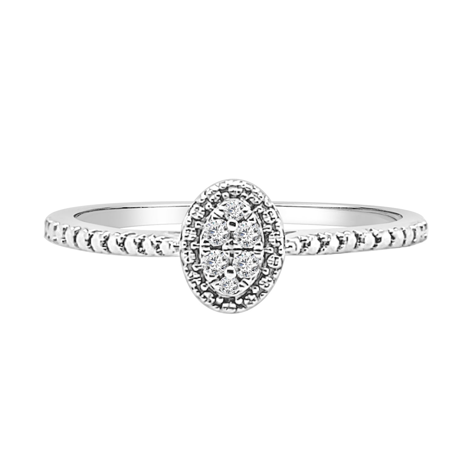 Sterling Silver Oval Cluster Engagement Ring with 0.05 ct Natural Diamond