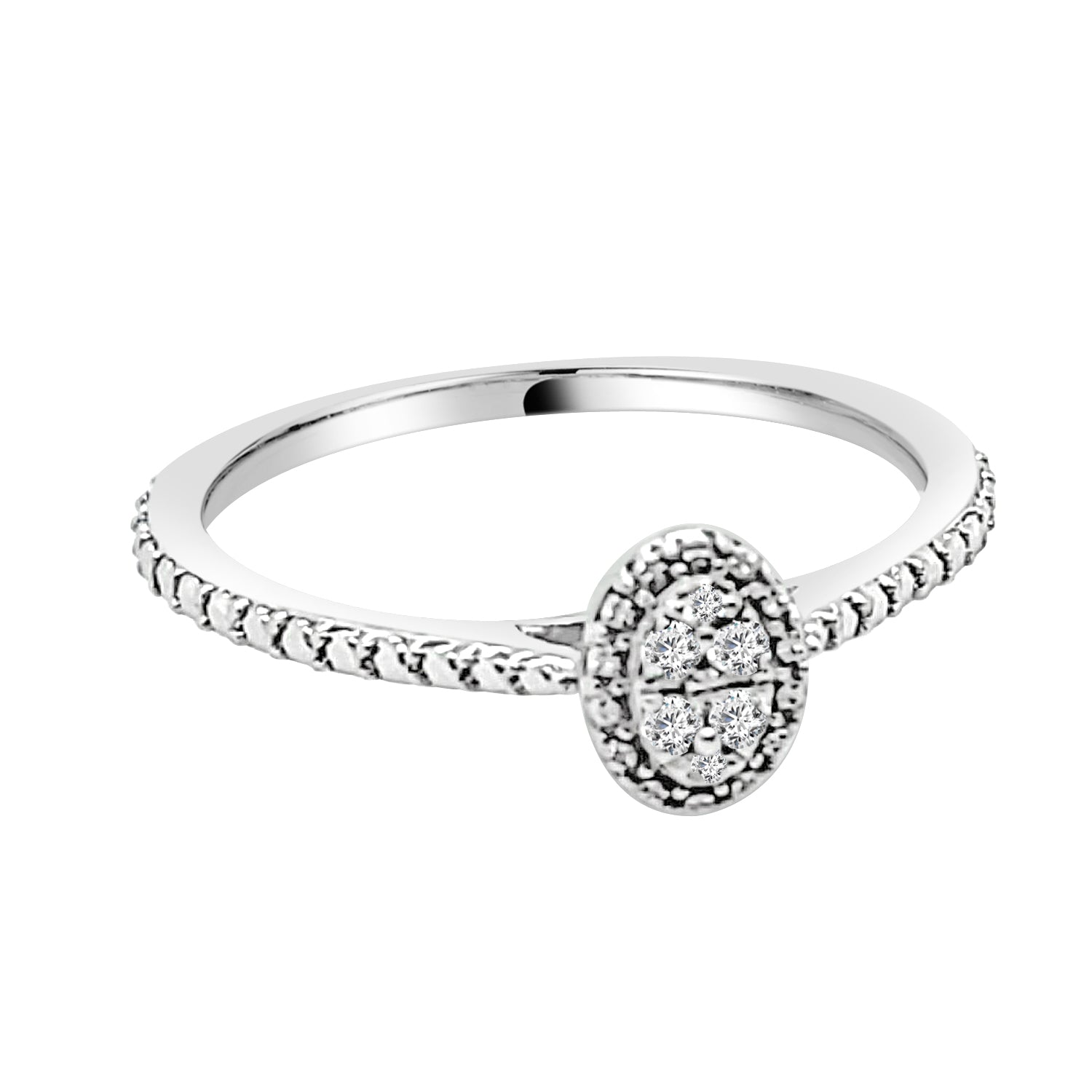 Sterling Silver Oval Cluster Engagement Ring with 0.05 ct Natural Diamond