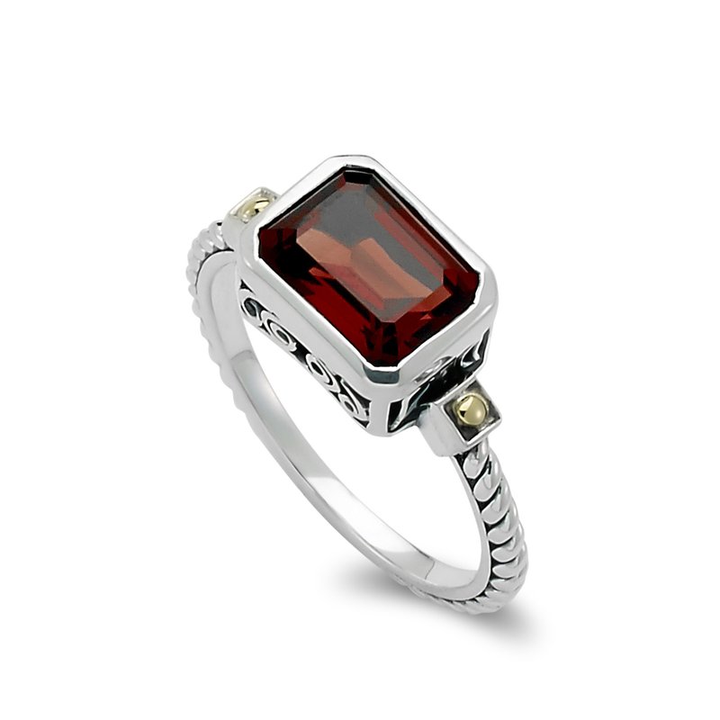 Emerald Cut Garnet Ring in 18K Gold and Sterling Silver