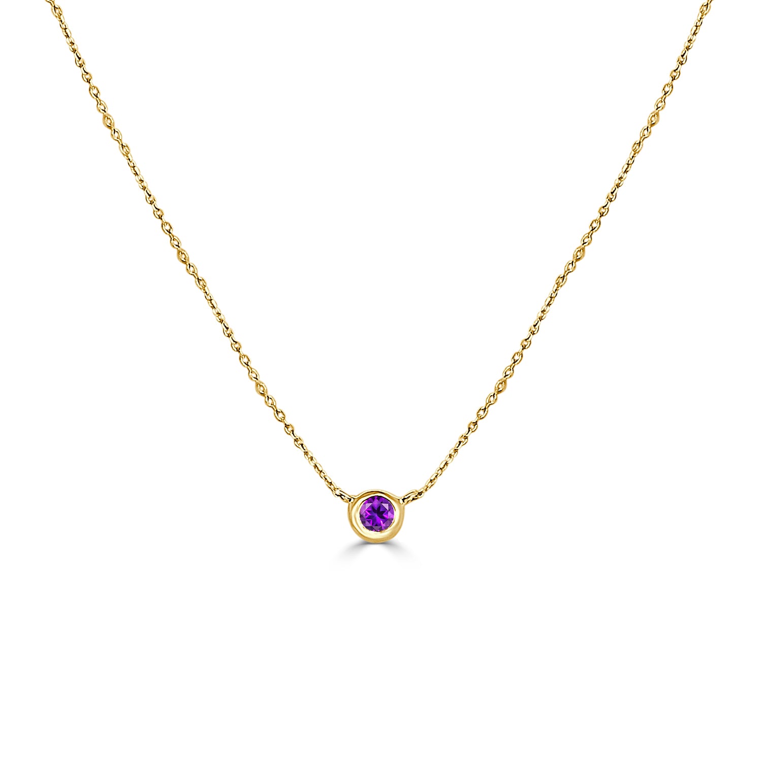 14 Karat Yellow Gold Amethyst Bezel Necklace with 0.11 Carat Gemstone