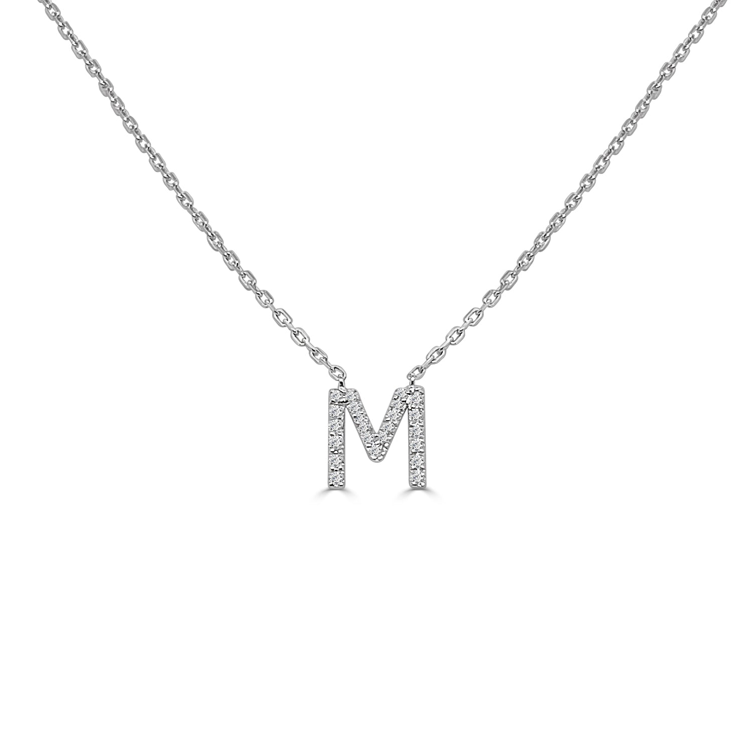 Sparkling Sterling Silver Initial M Necklace with Natural Diamond Accent (0.06 ct)