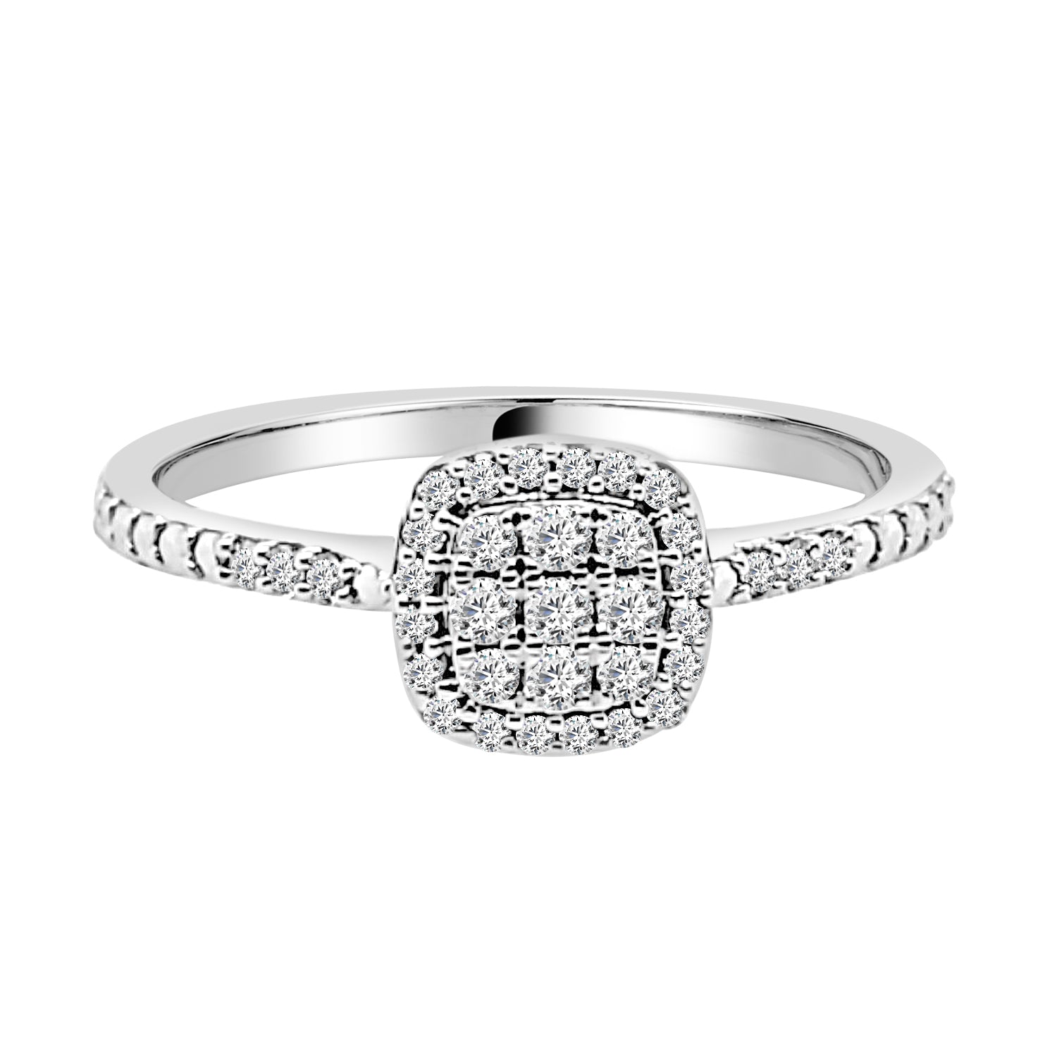 10K White Gold Cluster Cushion Natural Diamond Engagement Ring - 0.20 Carats