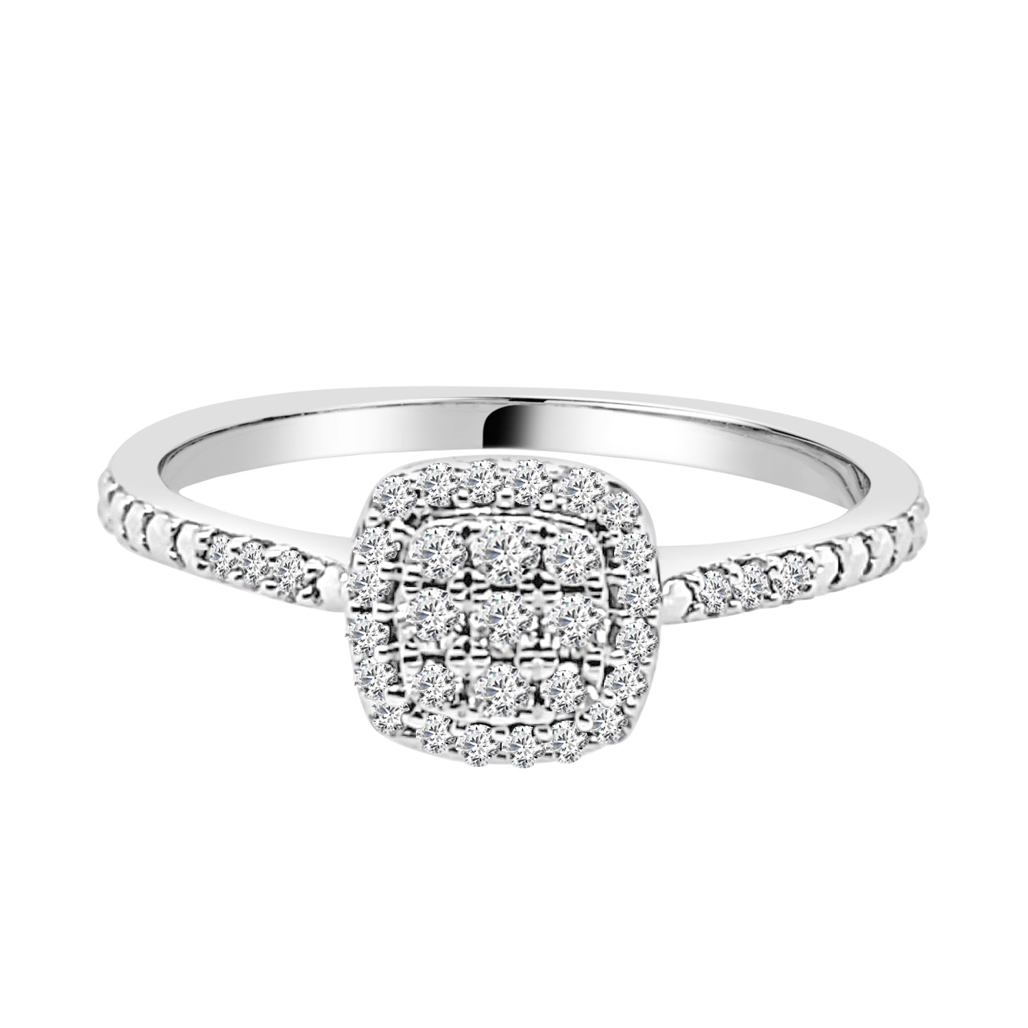 10K White Gold Cluster Cushion Natural Diamond Engagement Ring - 0.20 Carats