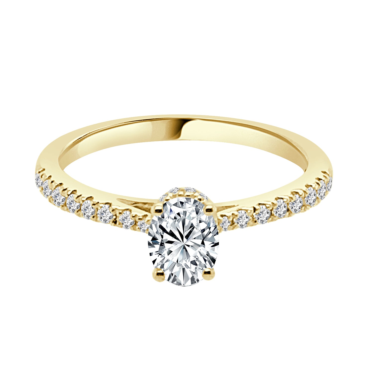14K Yellow Gold Tapered Oval Sunken Natural Diamond Engagement Ring (0.50 ct)