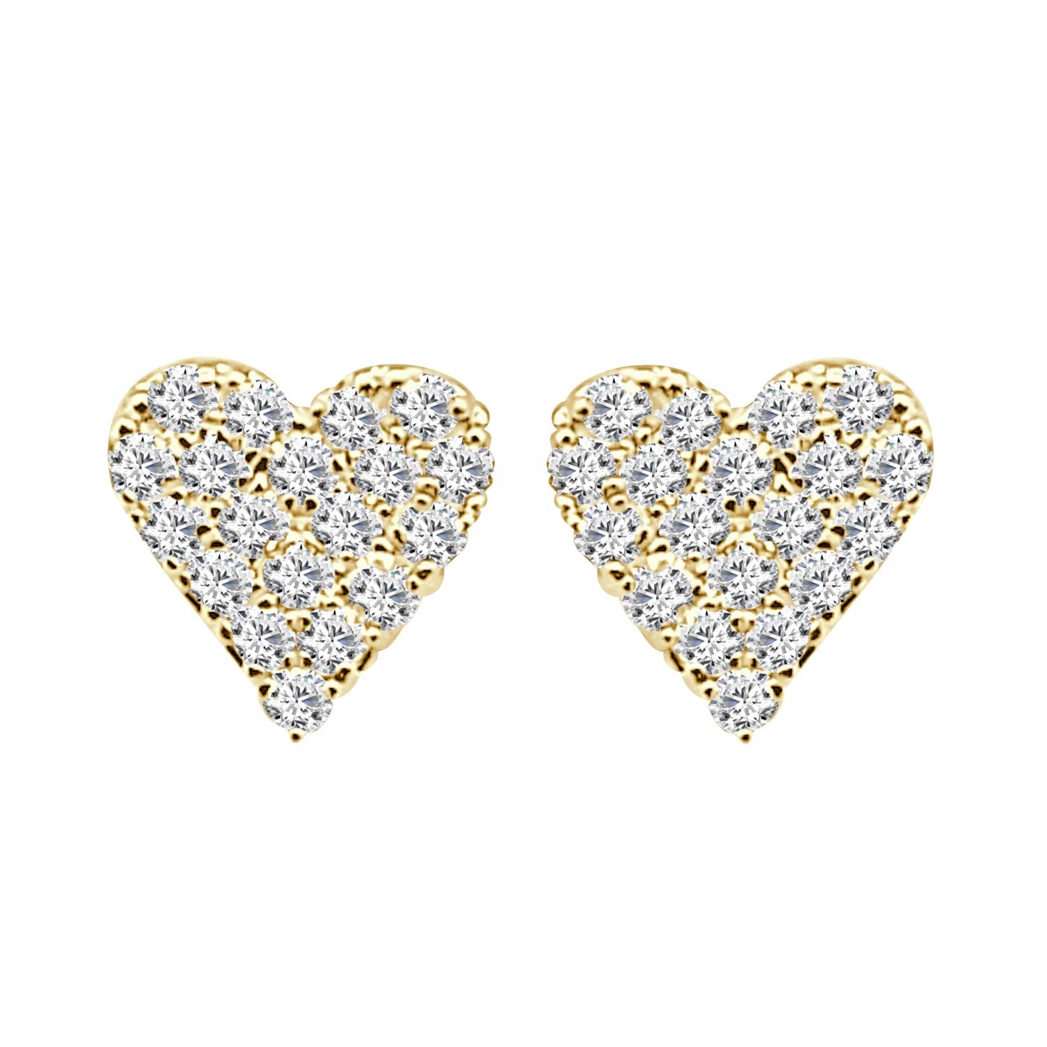 14K Yellow Gold Pave Heart Earrings with Natural Diamond 0.38 Carats
