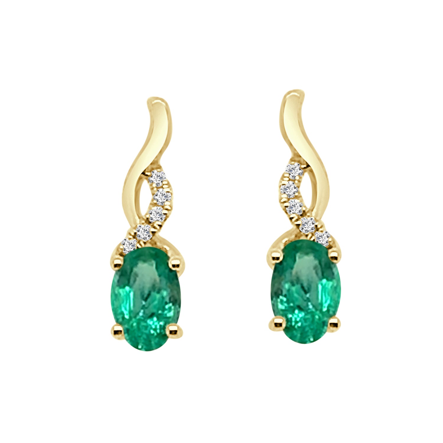 14 Karat Yellow Gold Oval Twist Emerald Earrings - 0.82 Carat