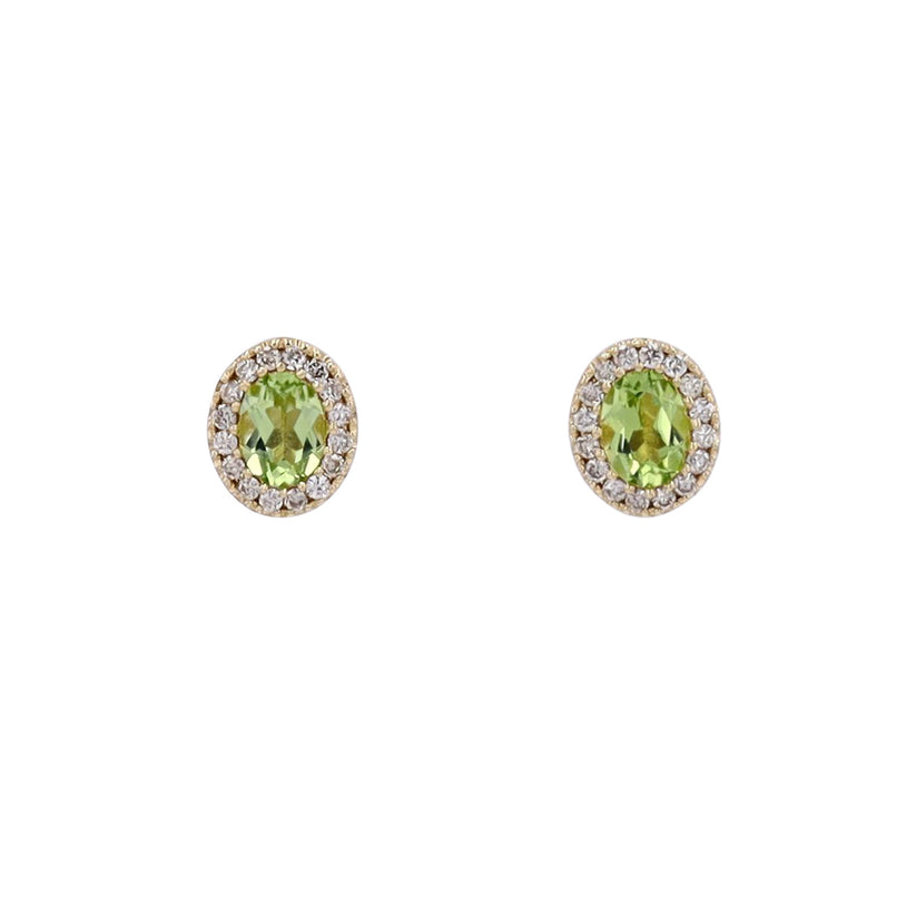 10 Karat Yellow Gold Peridot Stud Earrings With Diamond Halo