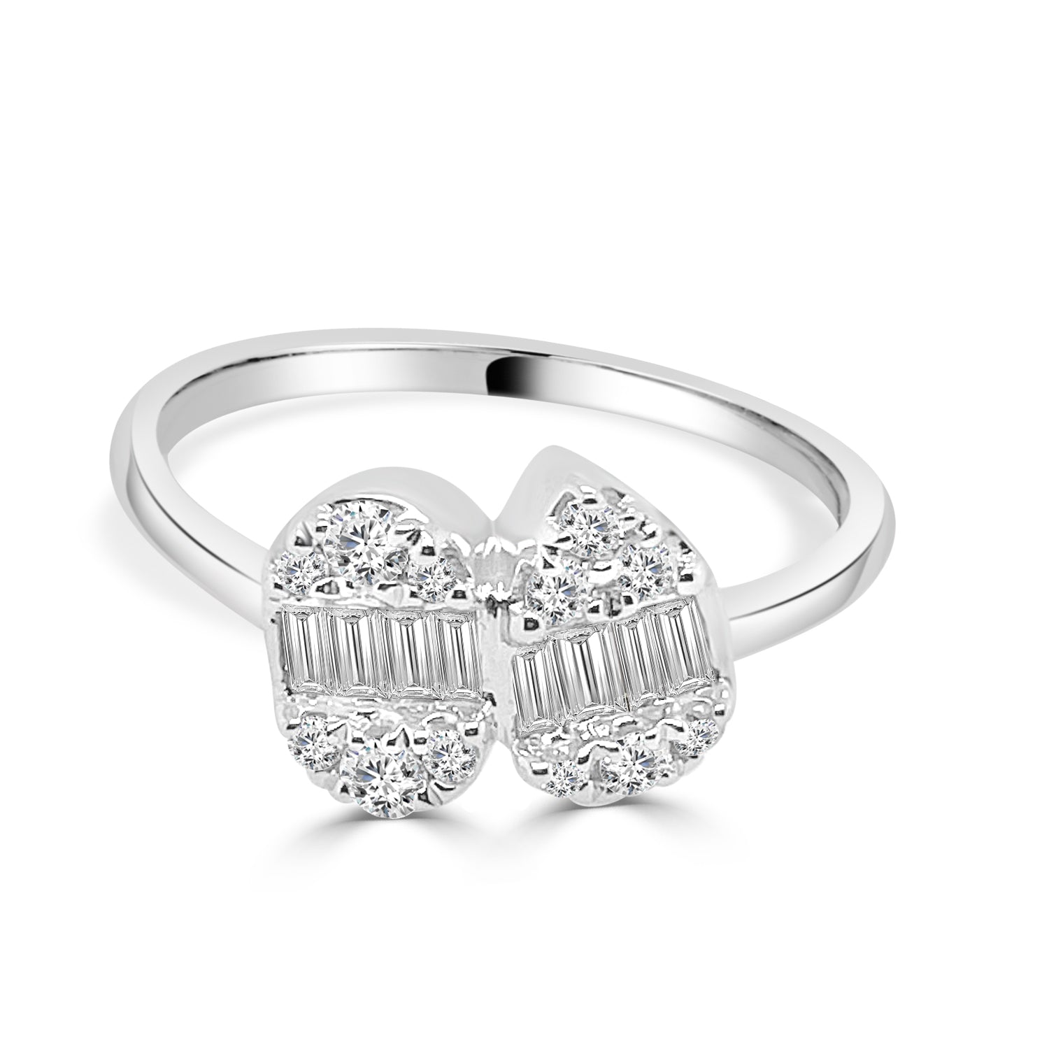 18 Karat White Gold Mosaic Ring with Pear and Oval Natural Diamond (0.53 ct)